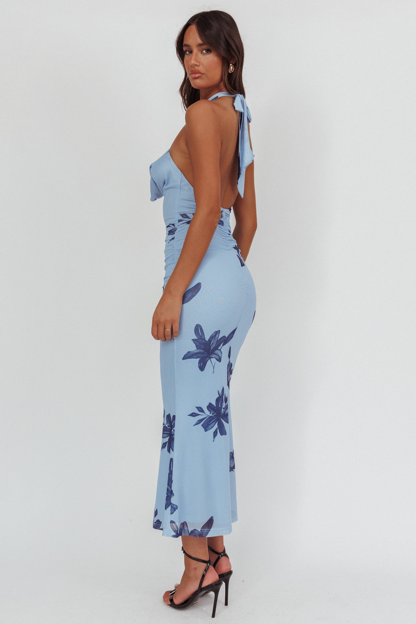 One Night Cowl Halterneck Maxi Dress Lily Blue-Maymioy
