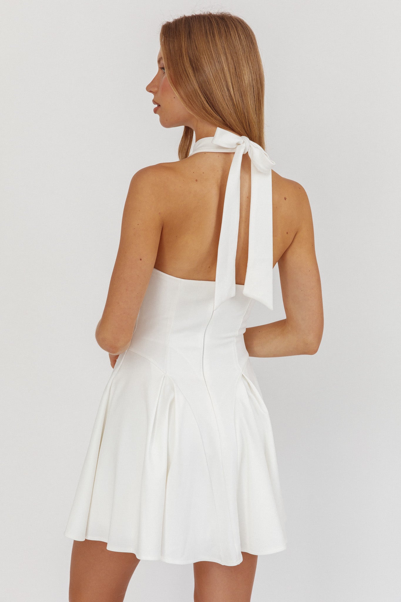 Charlene Cowl Halterneck Mini Dress White-Maymioy