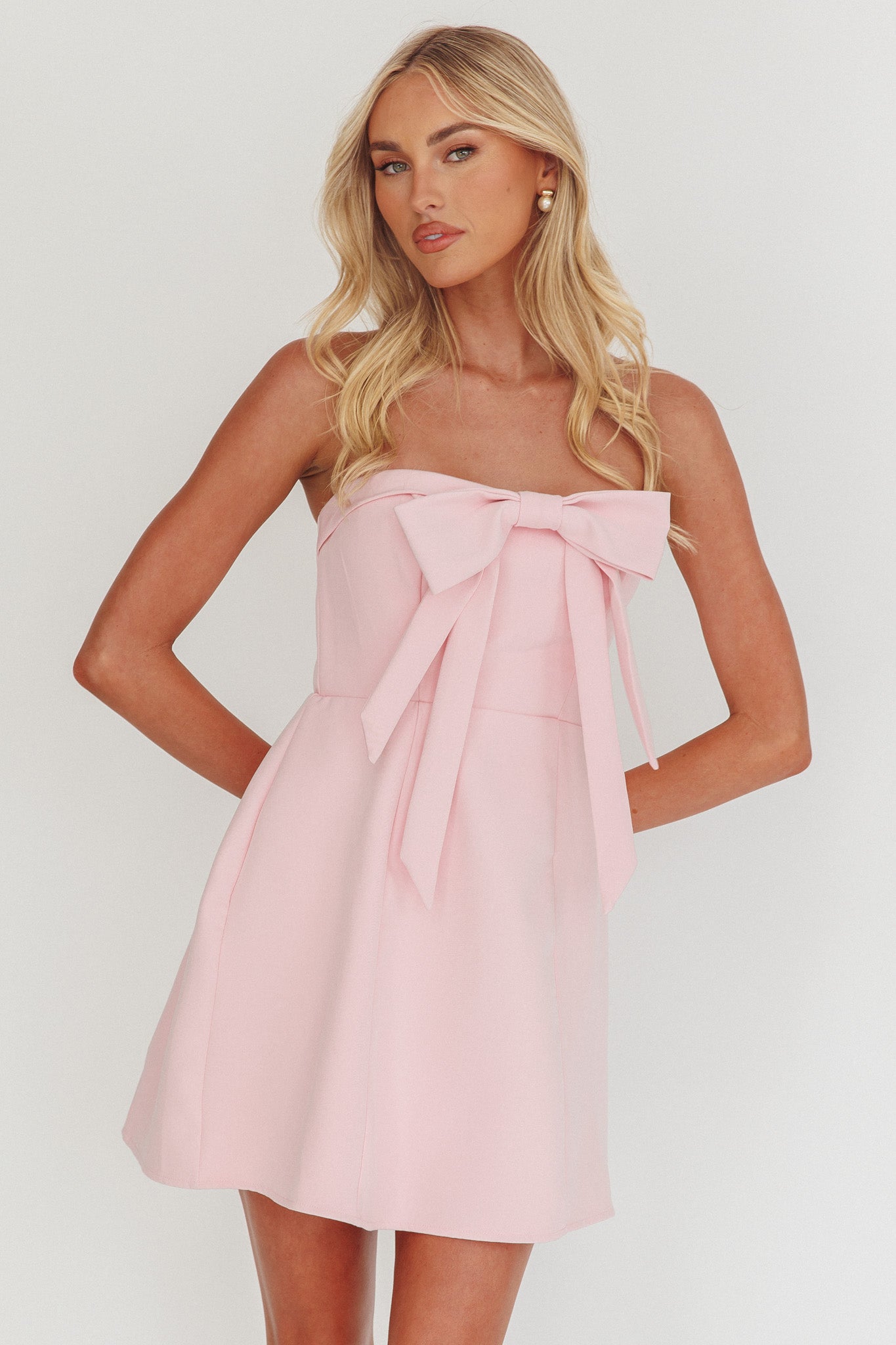 Lollipop Strapless Bow Bust Mini Dress Pink Sorbet-Maymioy