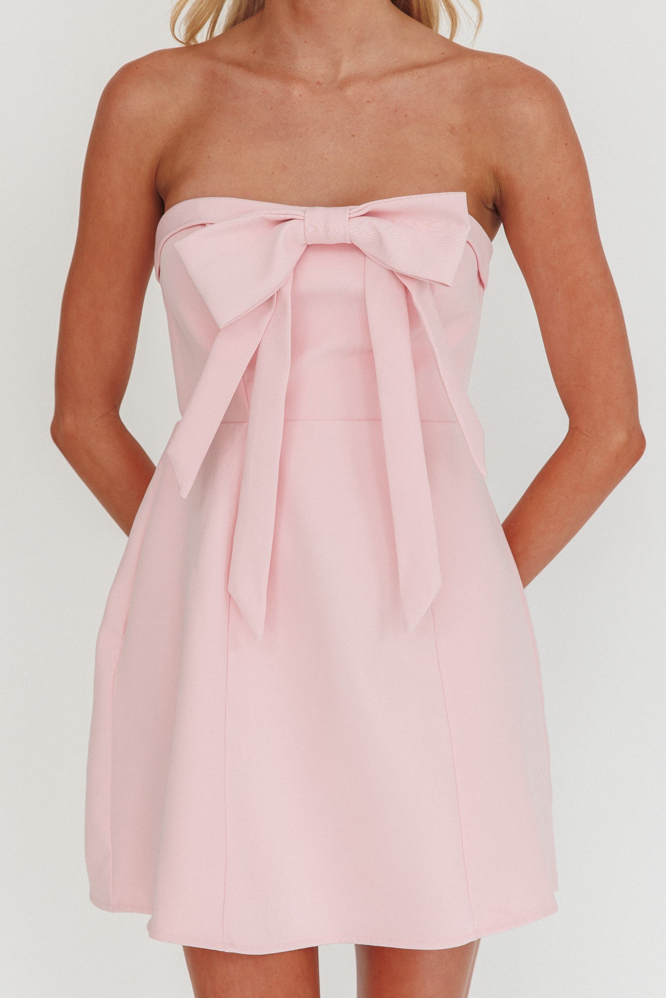 Lollipop Strapless Bow Bust Mini Dress Pink Sorbet-Maymioy