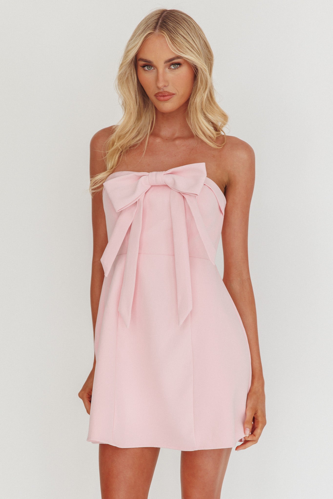 Lollipop Strapless Bow Bust Mini Dress Pink Sorbet-Maymioy