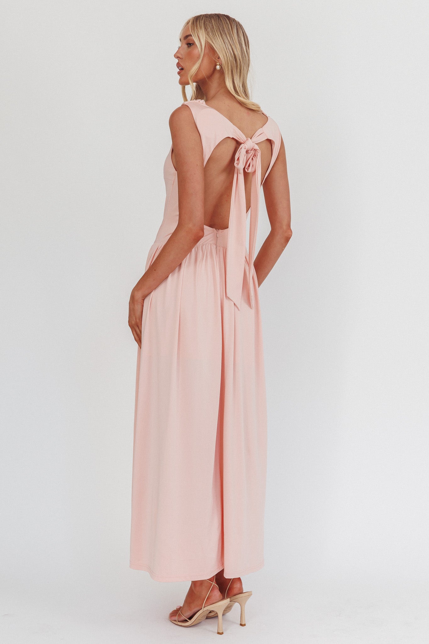 Dorothea High Cowl Open Back Maxi Dress Dusty Pink-Maymioy