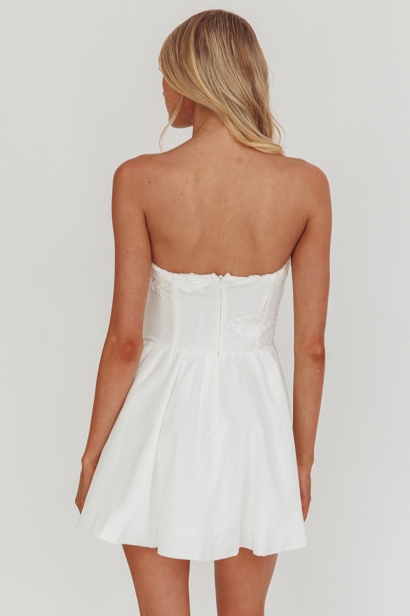 Fiora Basque Waist Strapless Mini Dress White-Maymioy