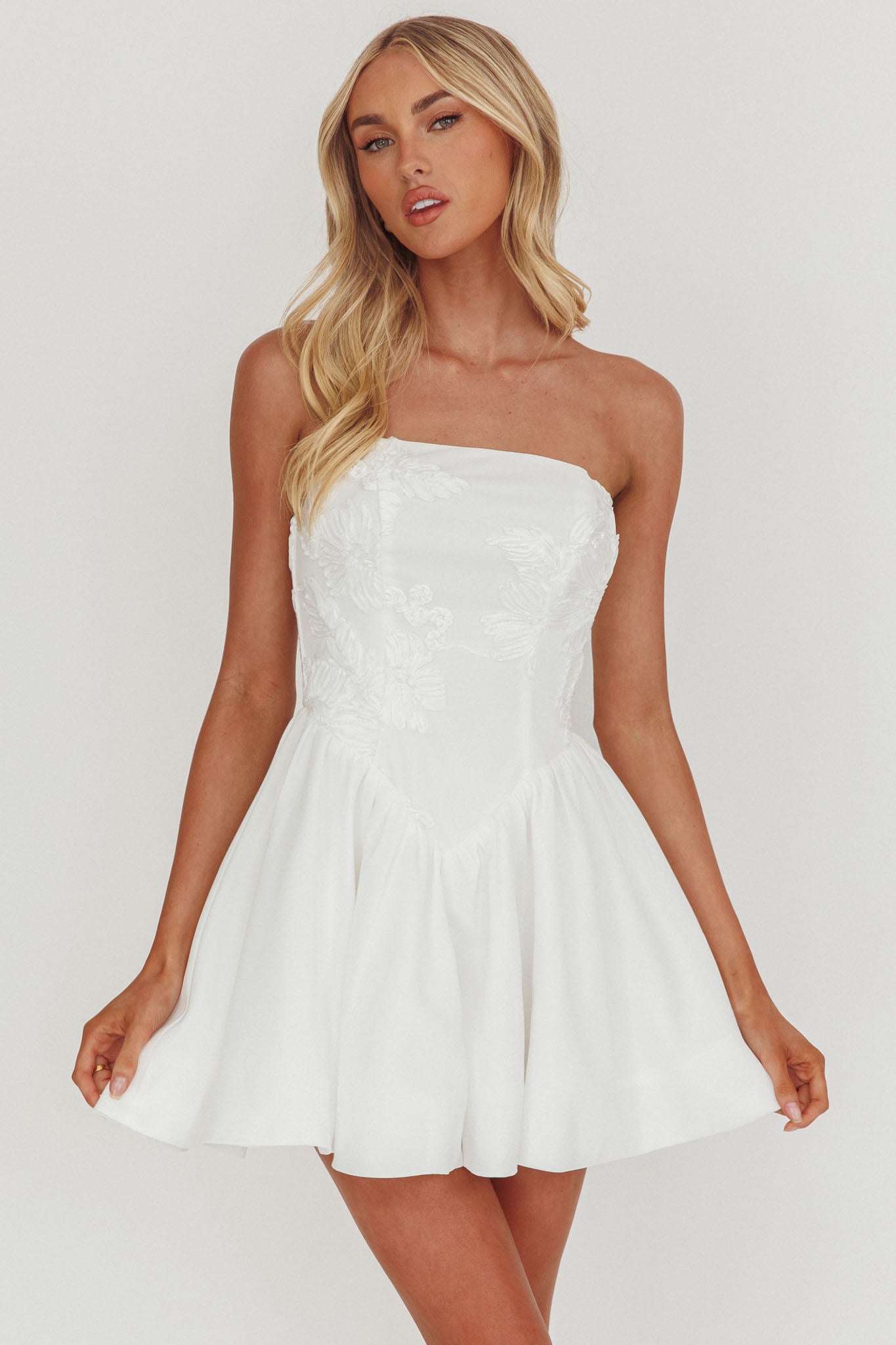 Fiora Basque Waist Strapless Mini Dress White-Maymioy