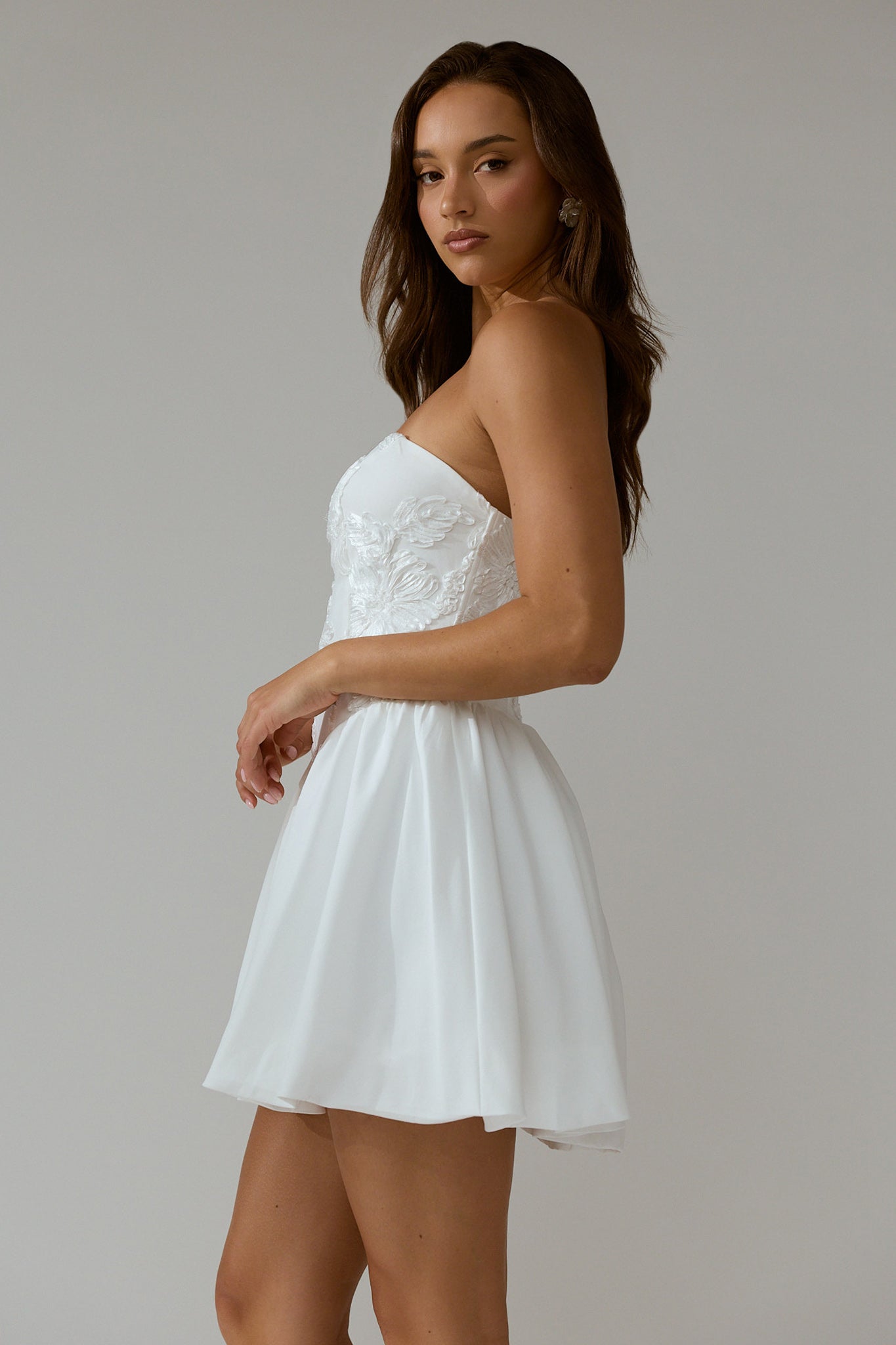 Fiora Basque Waist Strapless Mini Dress White-Maymioy