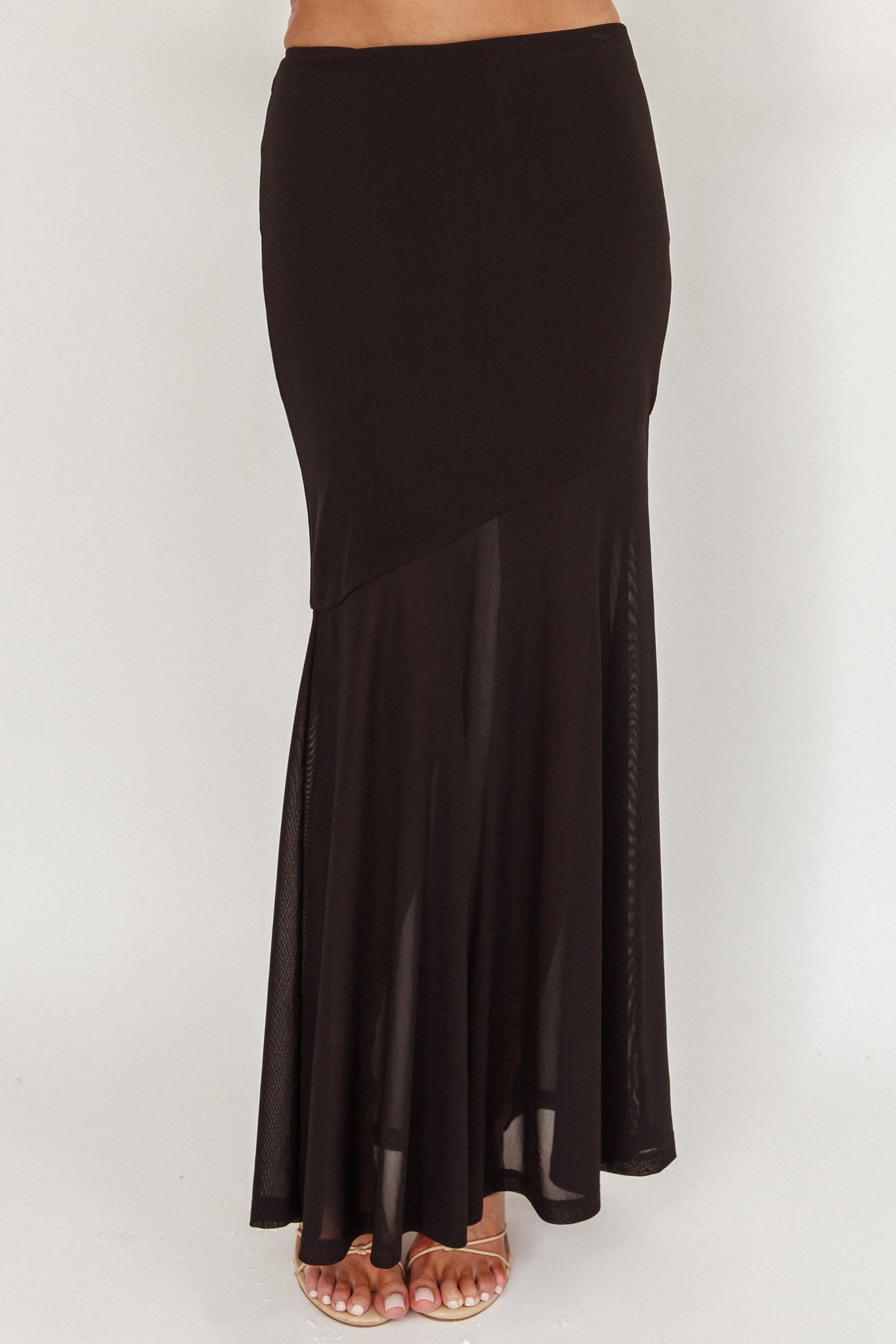 Somewhere New Half Sheer Maxi Skirt Black-Maymioy