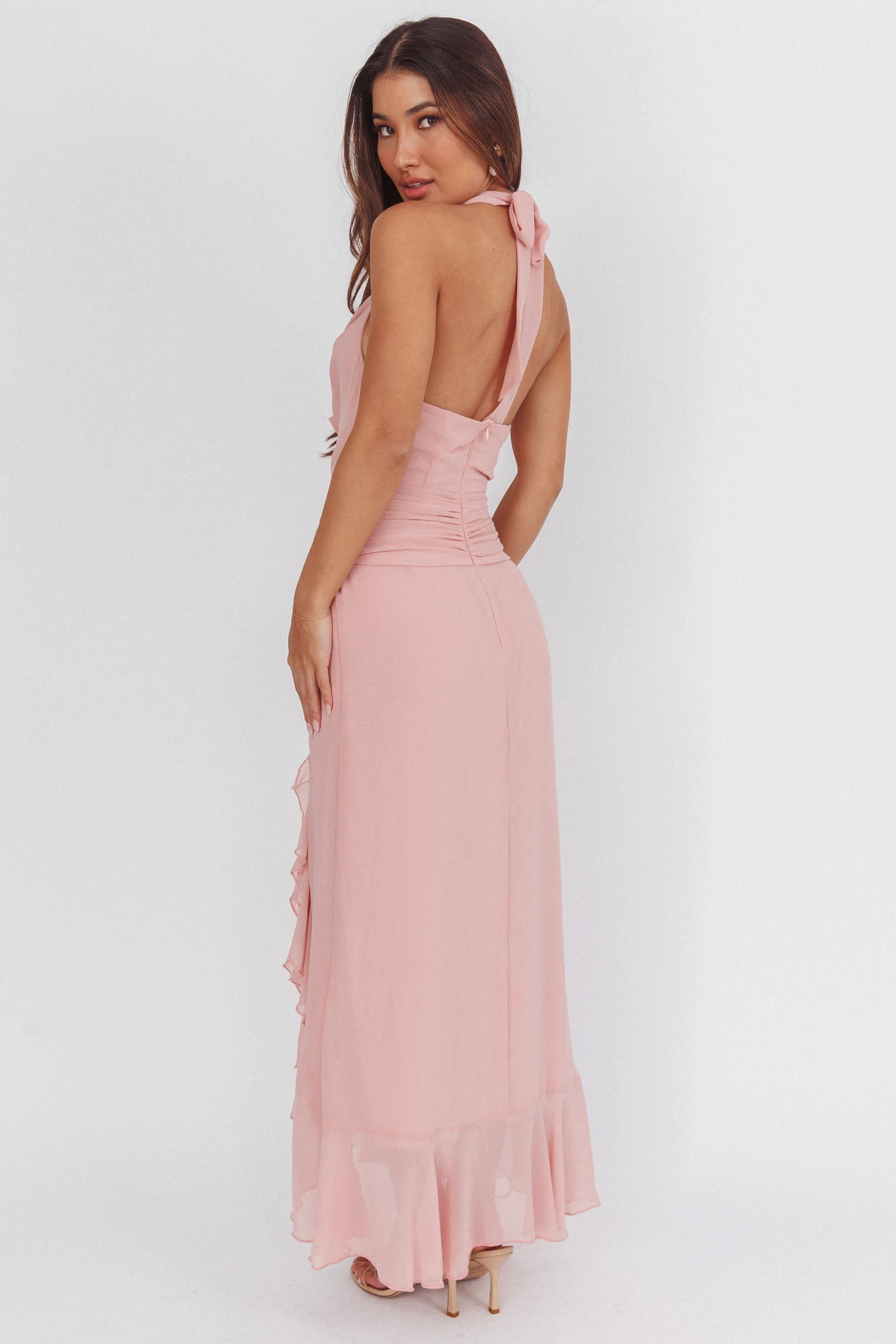 Logen Cowl Halterneck Maxi Dress Blush-Maymioy