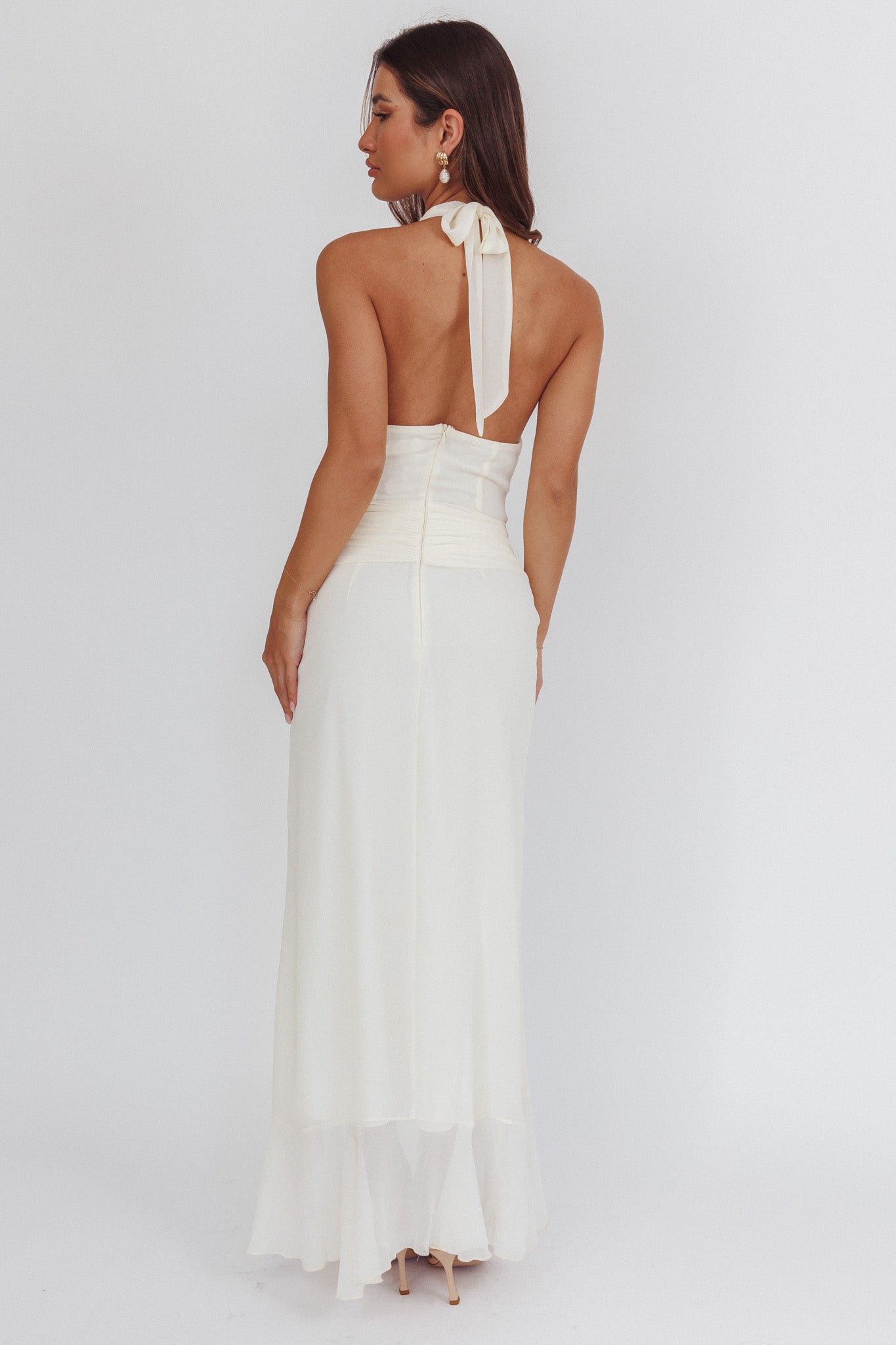 Logen Cowl Halterneck Maxi Dress Eggshell-Maymioy