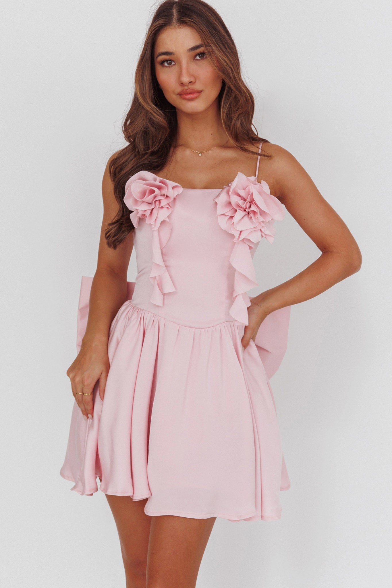 Tell Me Twice Bow Back Mini Dress Pink-Maymioy