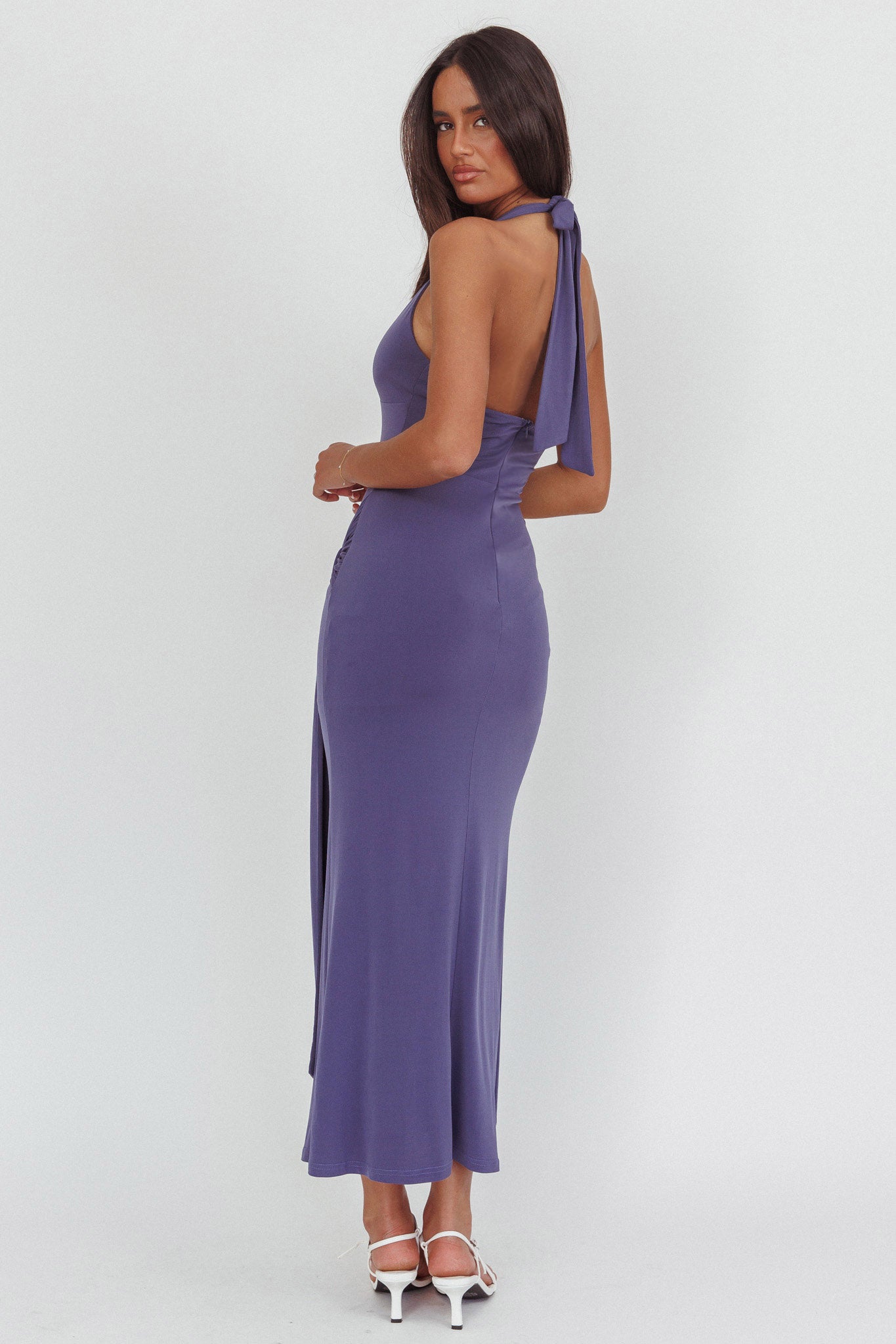 Matchmakers Sash Waist Halter Maxi Dress Taupe-Maymioy