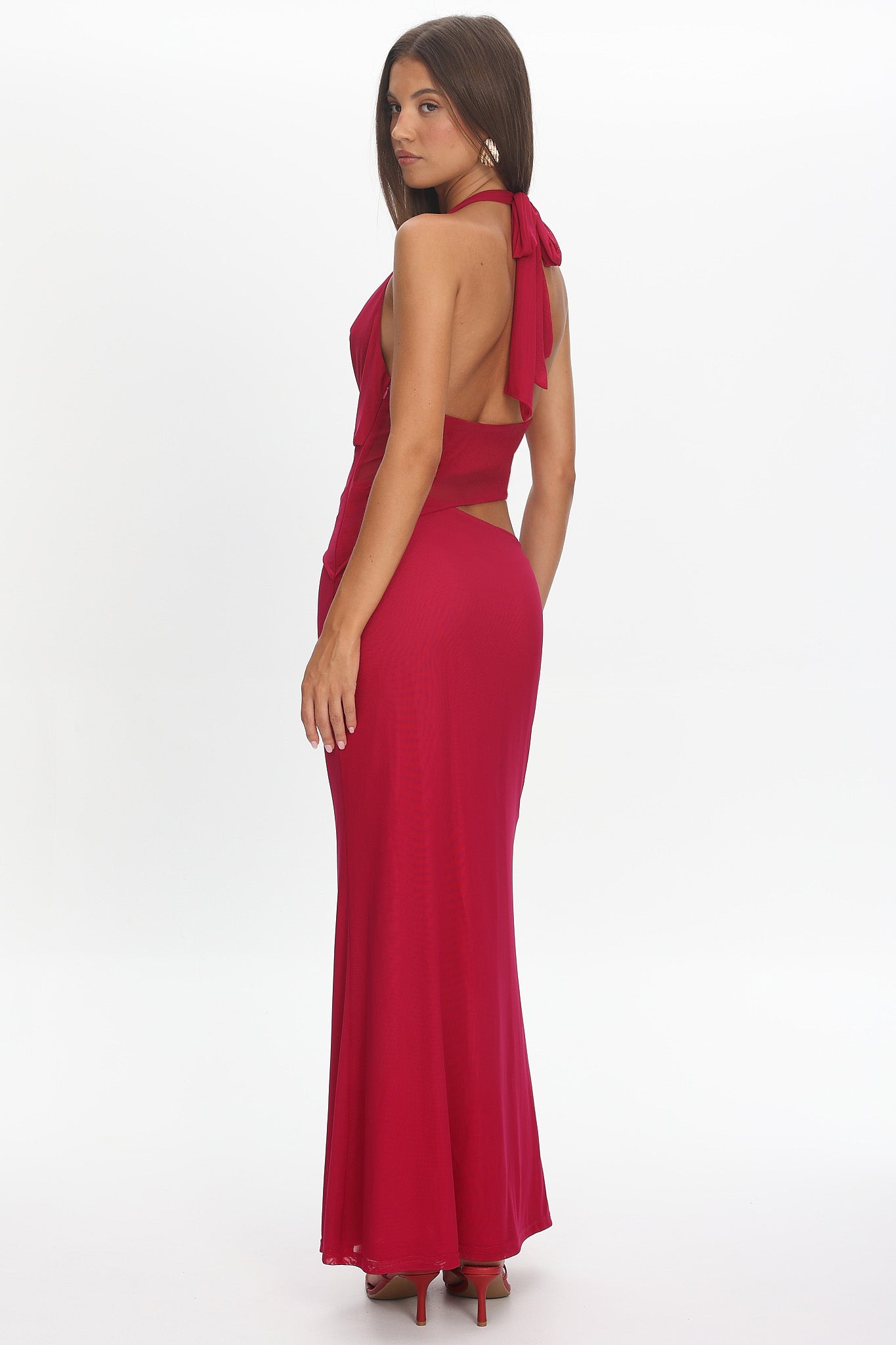 Playing Games Cut-Out Cowl Halter Dress Berry-Maymioy