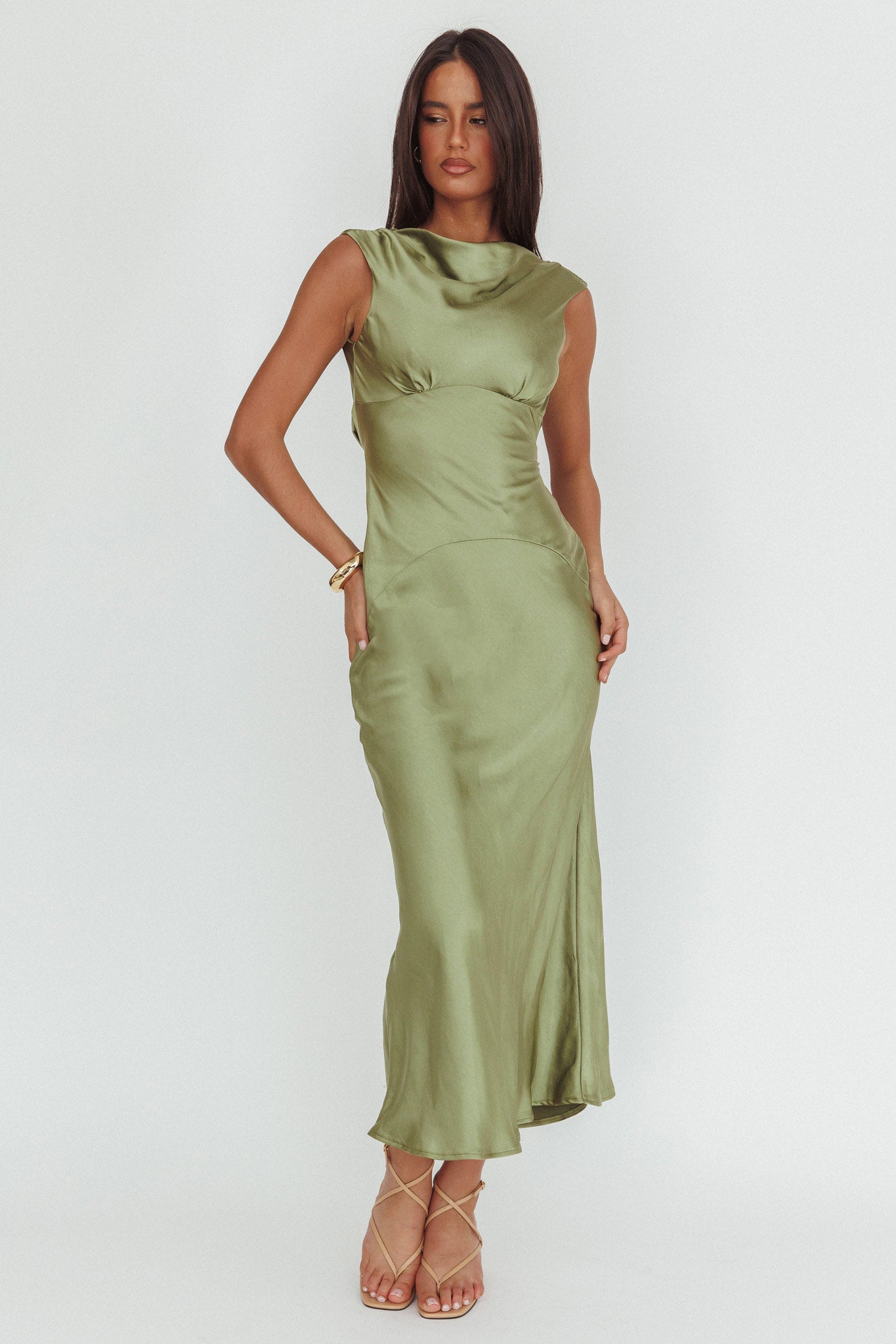 Cheers To You Cowl Back Maxi Dress Olive-Maymioy