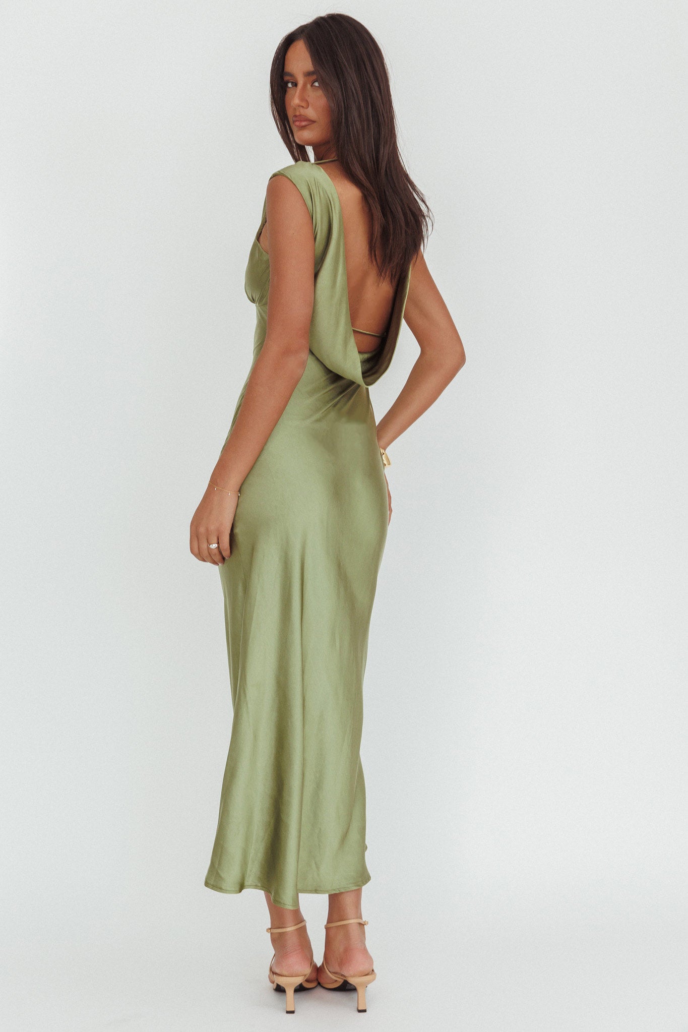 Cheers To You Cowl Back Maxi Dress Olive-Maymioy