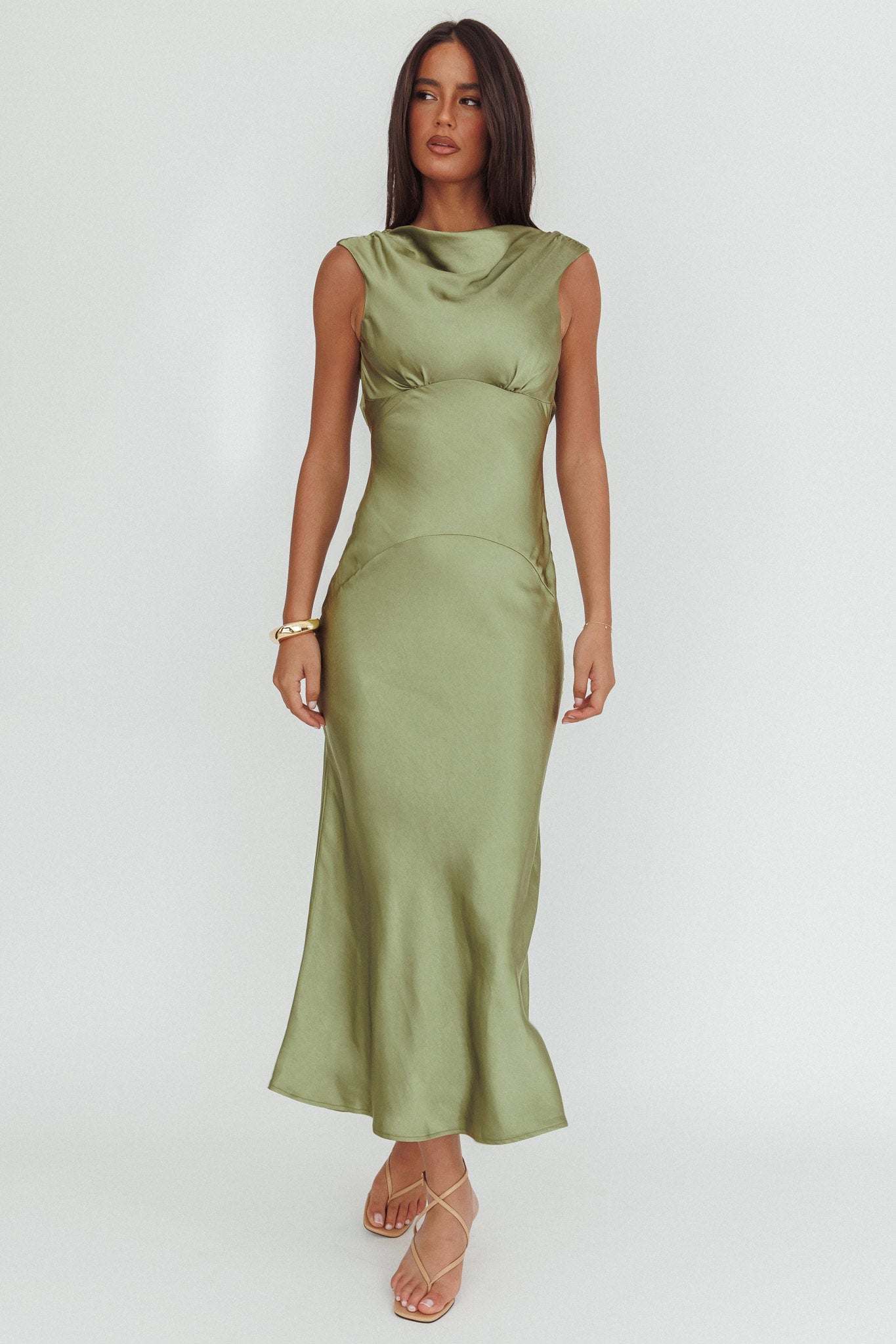 Cheers To You Cowl Back Maxi Dress Olive-Maymioy