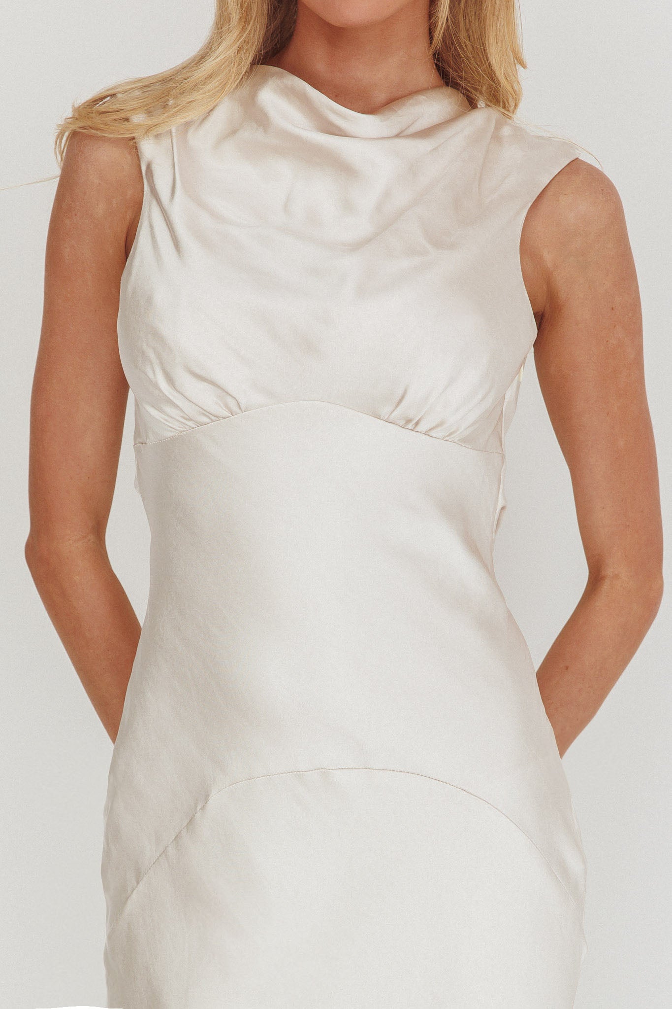 Cheers To You Cowl Back Maxi Dress Oyster-Maymioy