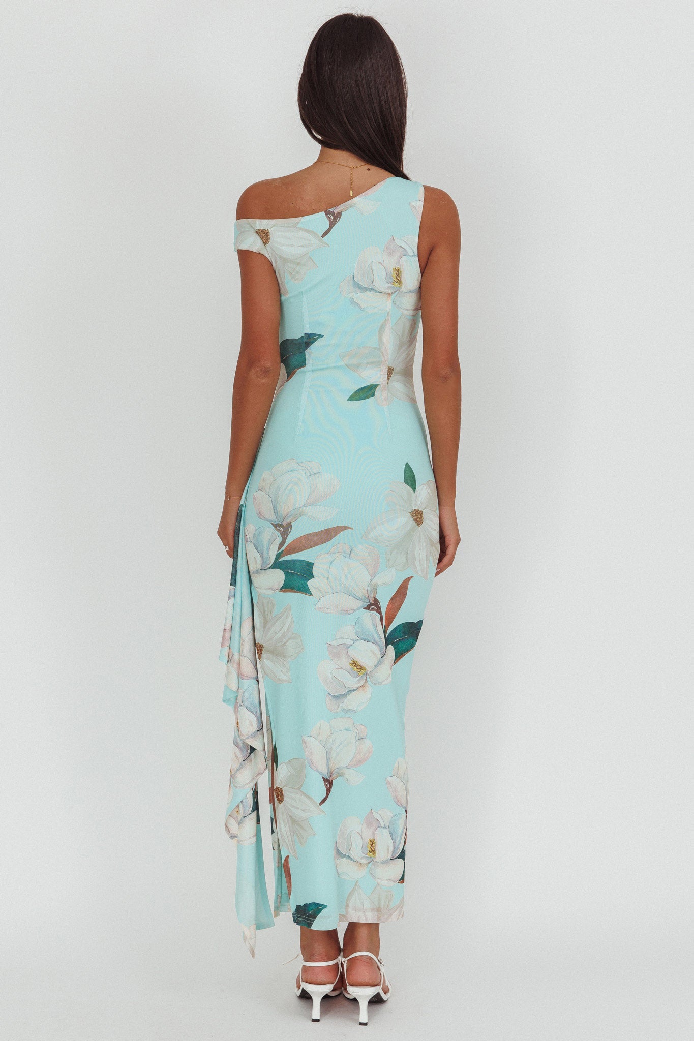Raphaella Asymmetric Neckline Split Maxi Dress Magnolia Mint-Maymioy