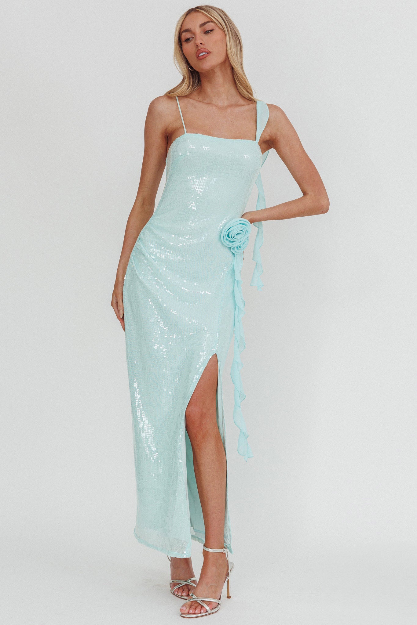 She Glows Cami Strap Sequin Maxi Dress Mint-Maymioy