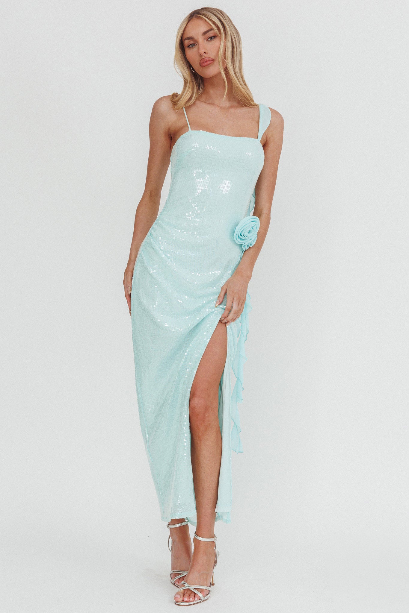 She Glows Cami Strap Sequin Maxi Dress Mint-Maymioy