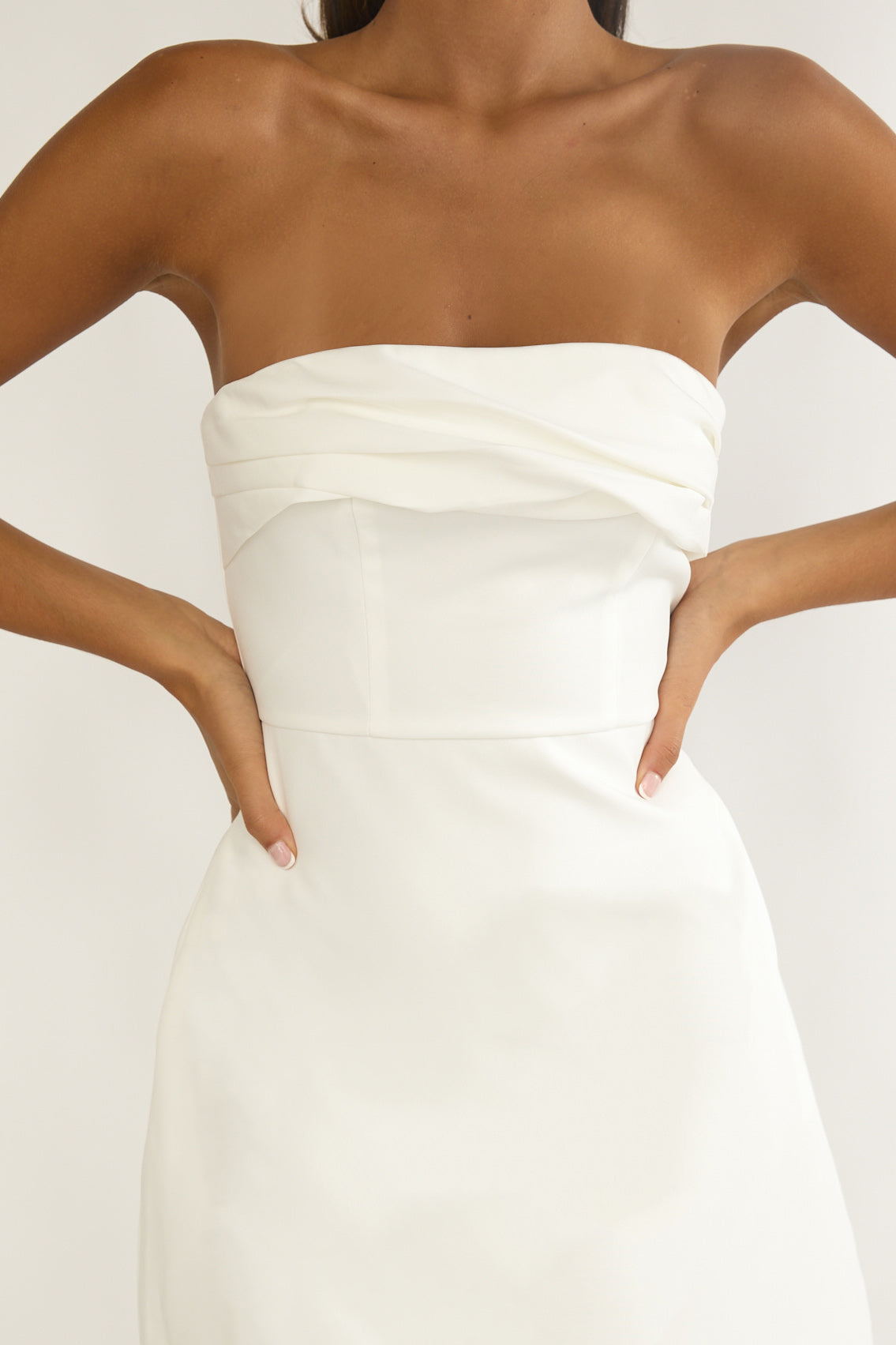 Serenelle Foldover Bust Mini Dress White-Maymioy