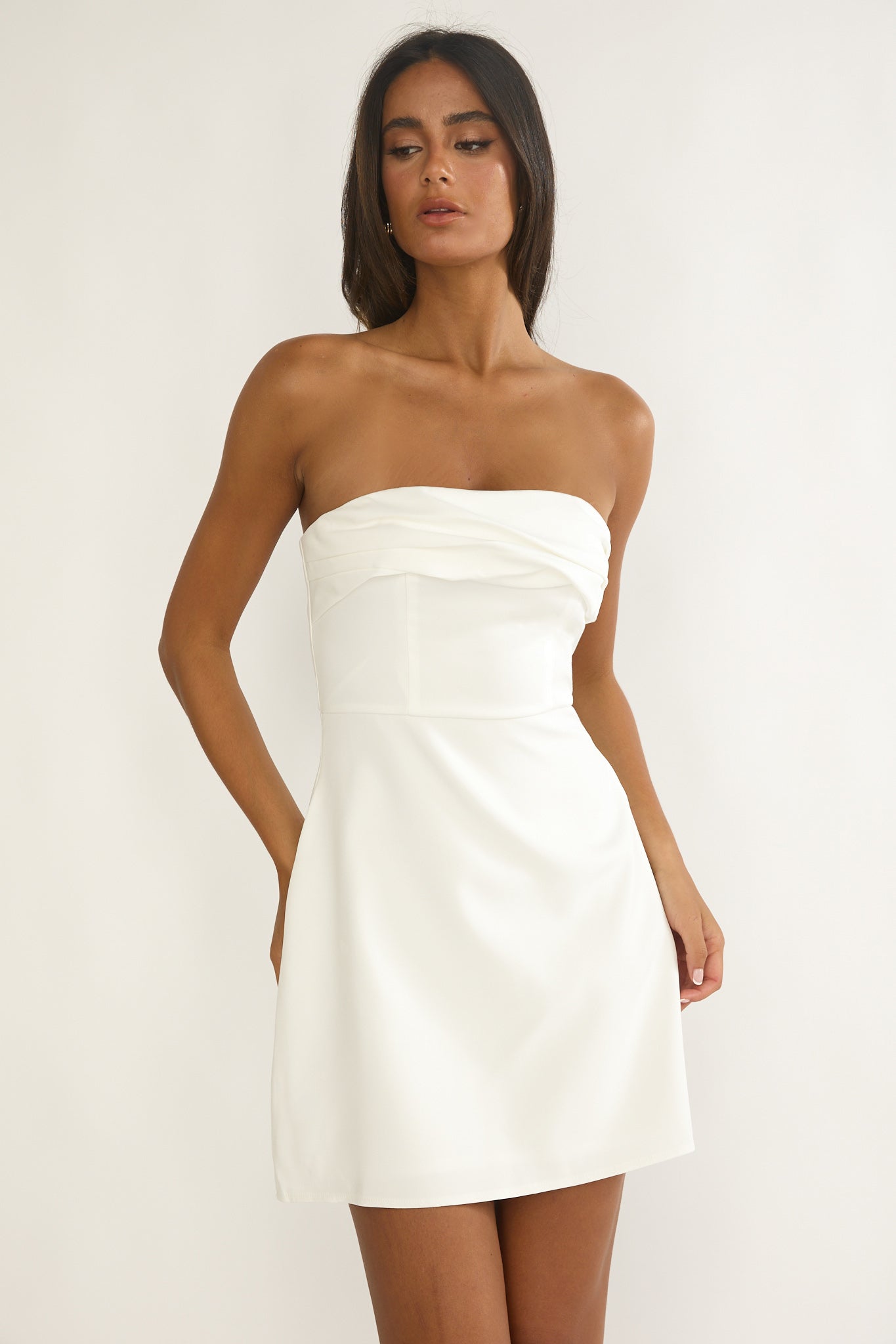 Serenelle Foldover Bust Mini Dress White-Maymioy