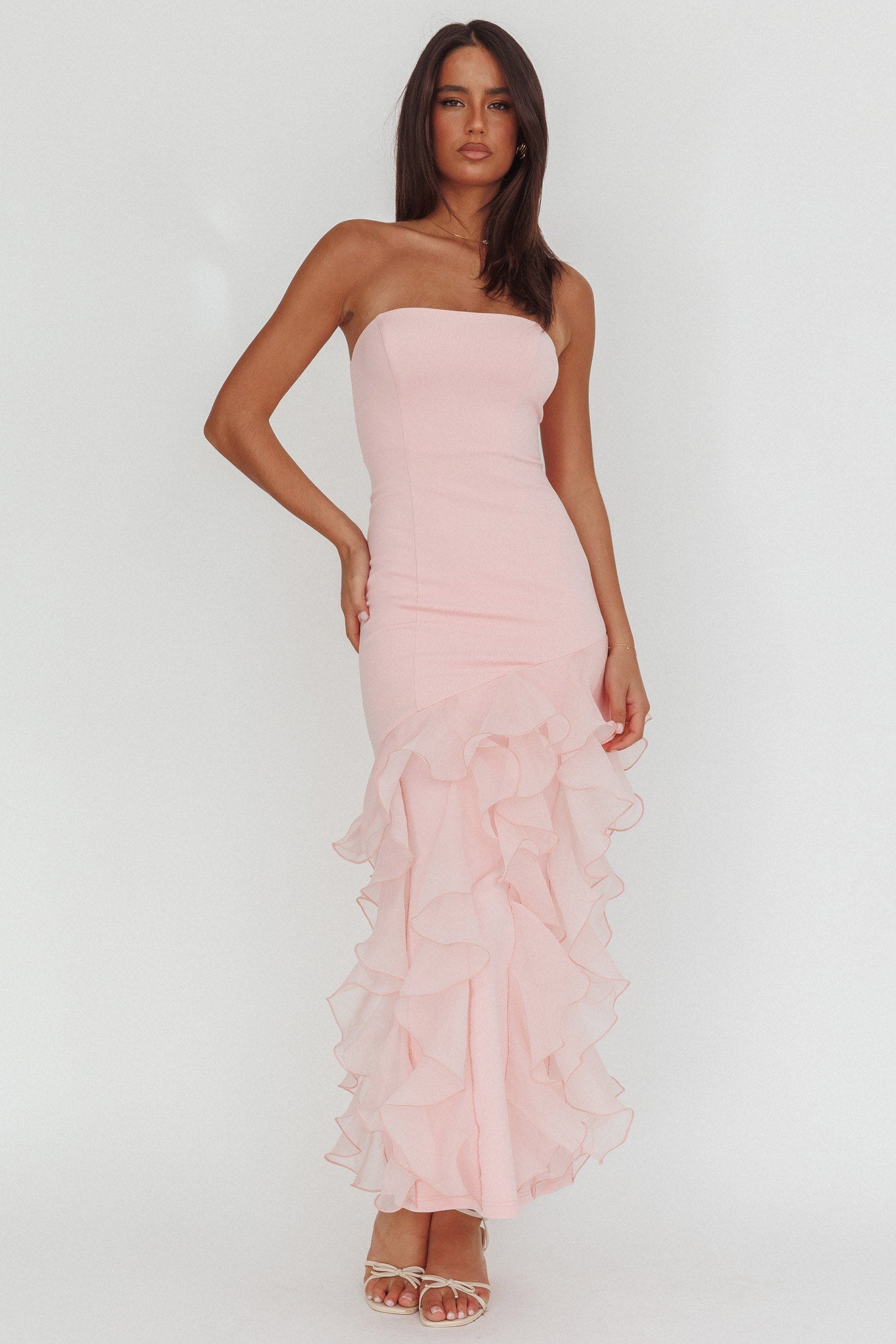 Kioto Strapless Organza Trim Maxi Dress Blush-Maymioy