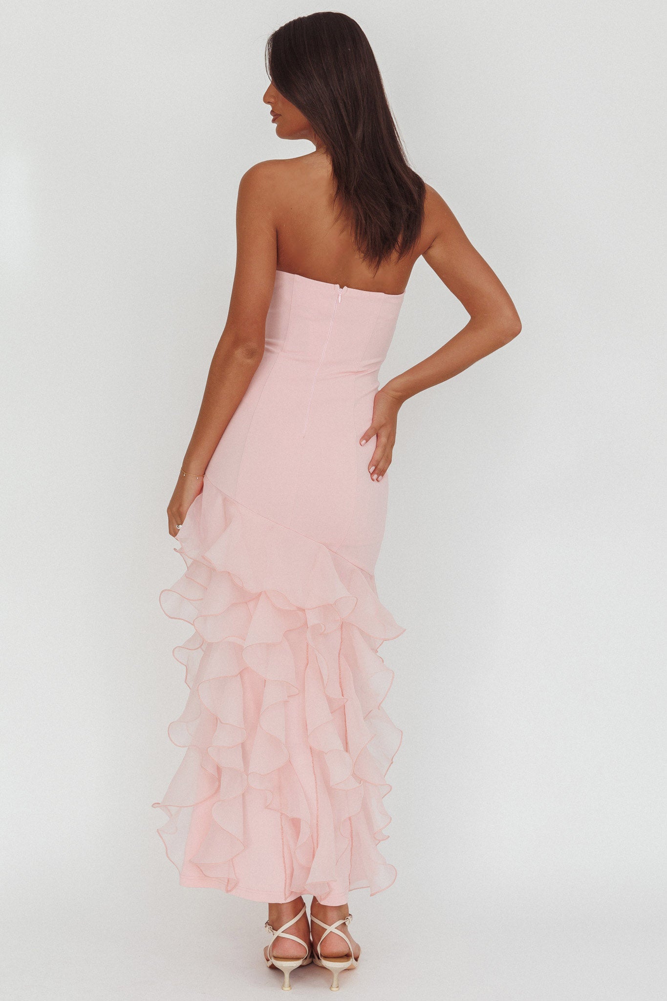 Kioto Strapless Organza Trim Maxi Dress Blush-Maymioy