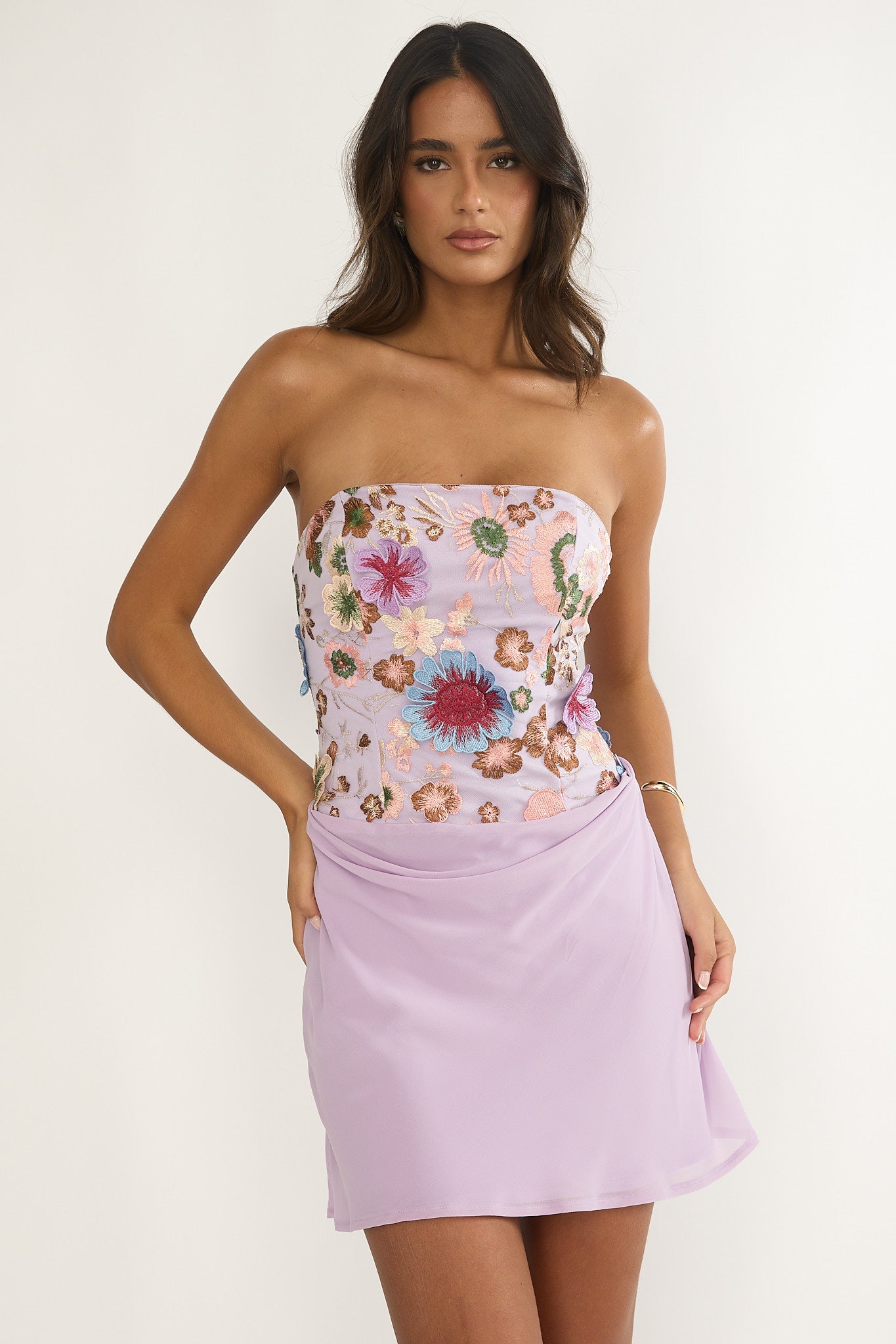Ulyssia Strapless Floral Embellished Mini Dress Purple-Maymioy