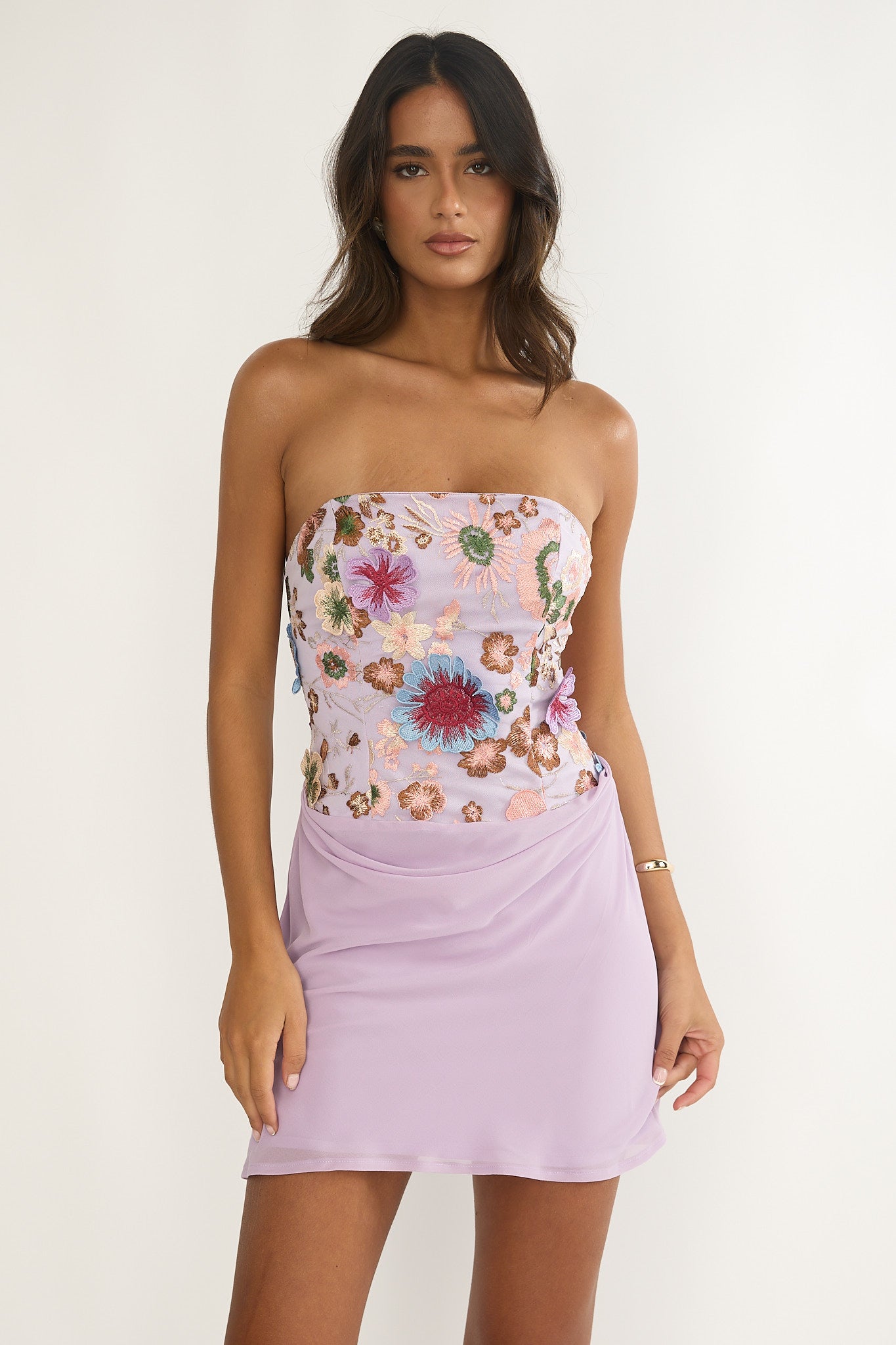 Ulyssia Strapless Floral Embellished Mini Dress Purple-Maymioy