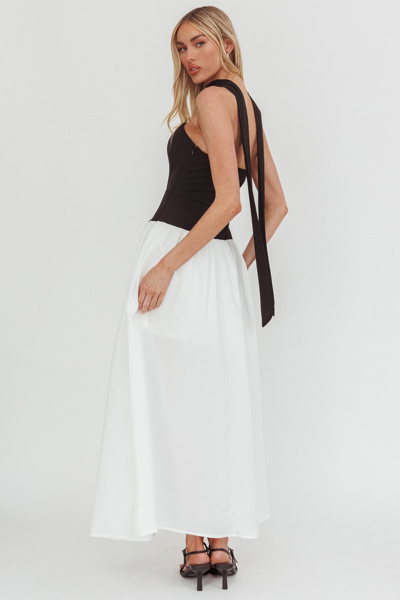Lennix Strapless Scarf  Maxi Dress Black/White-Maymioy