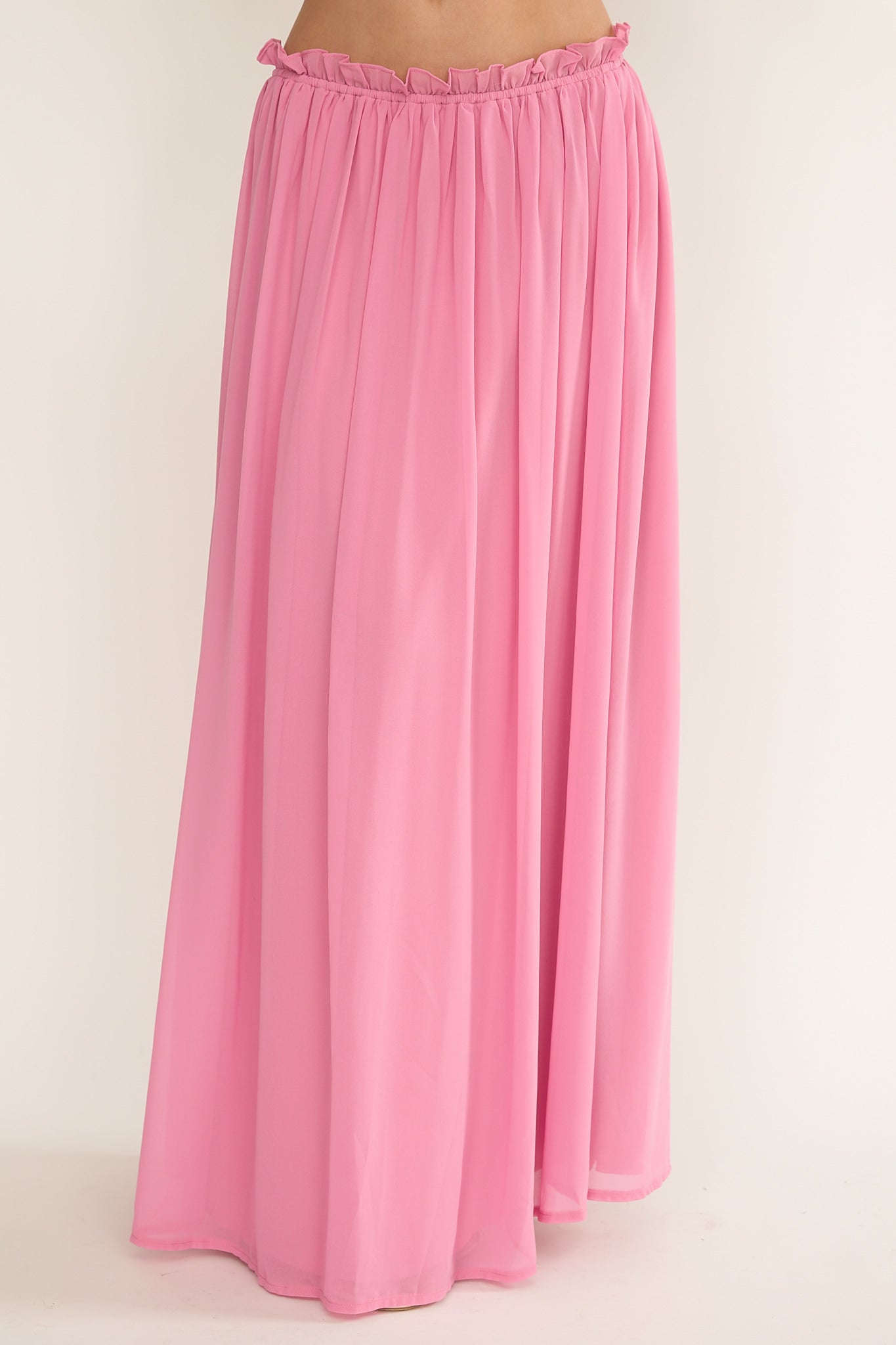 Marivelle Frill Trim Maxi Skirt Pink-Maymioy
