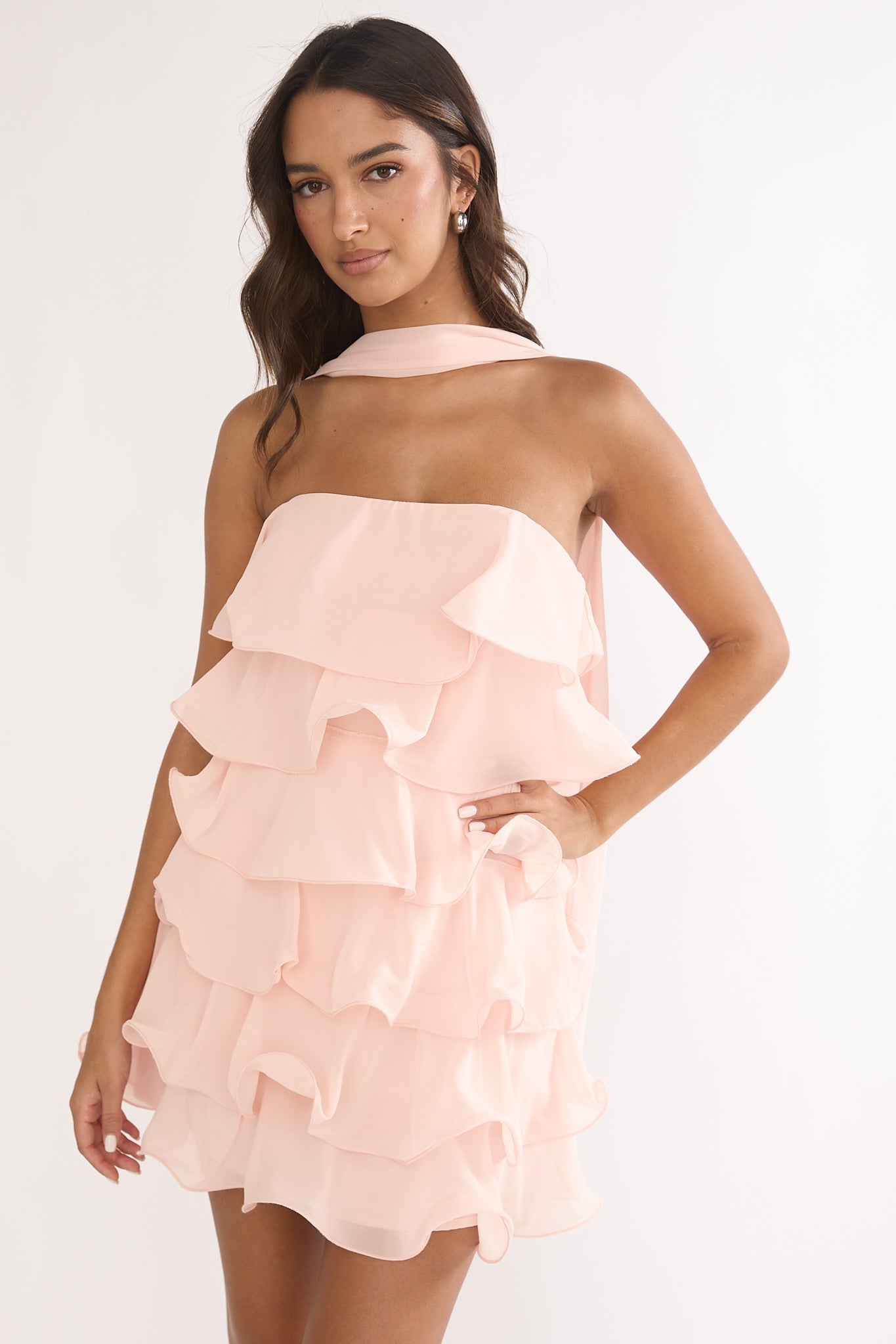 Love Note Strapless Layered Mini Dress Pink-Maymioy