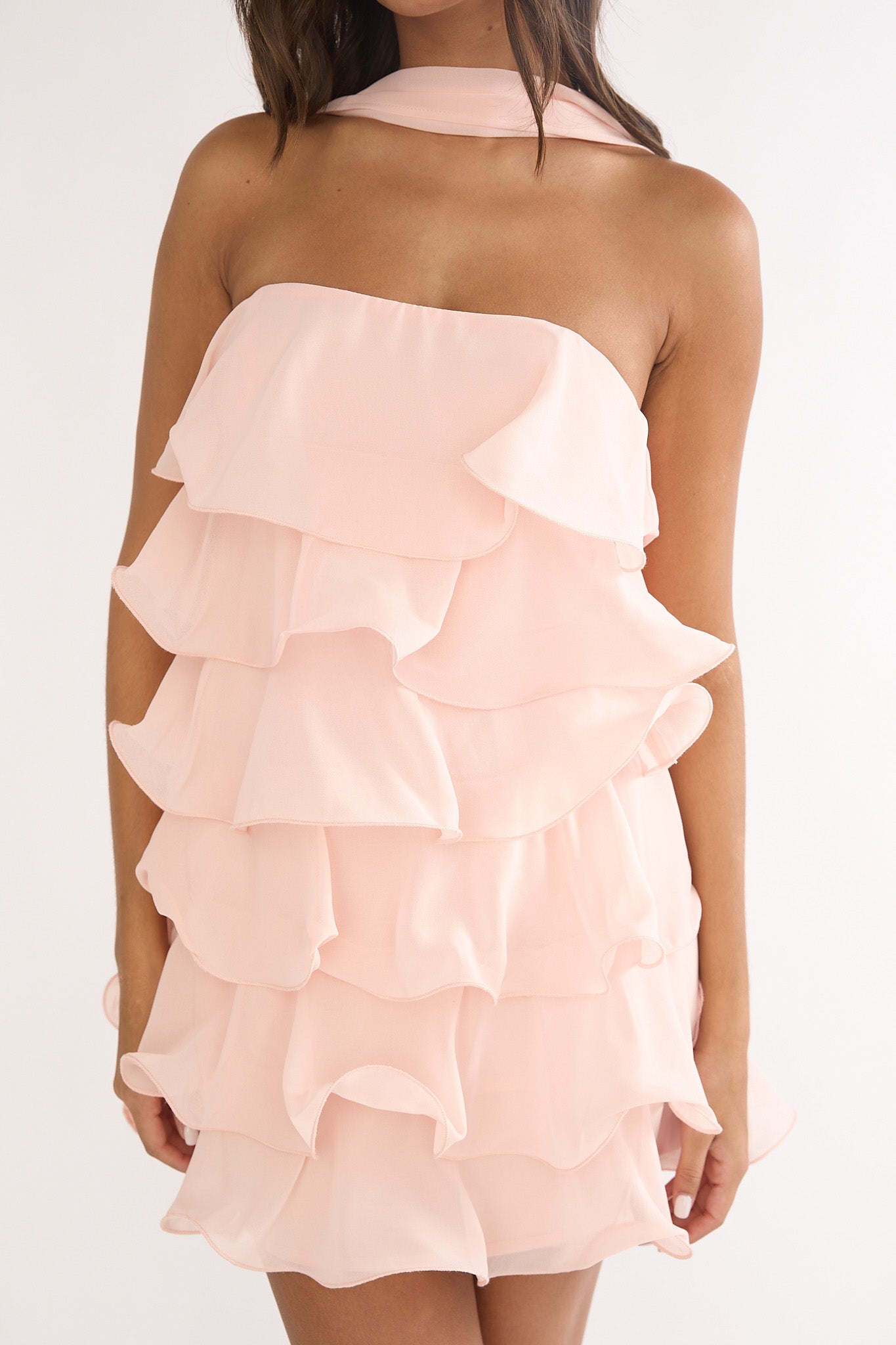 Love Note Strapless Layered Mini Dress Pink-Maymioy