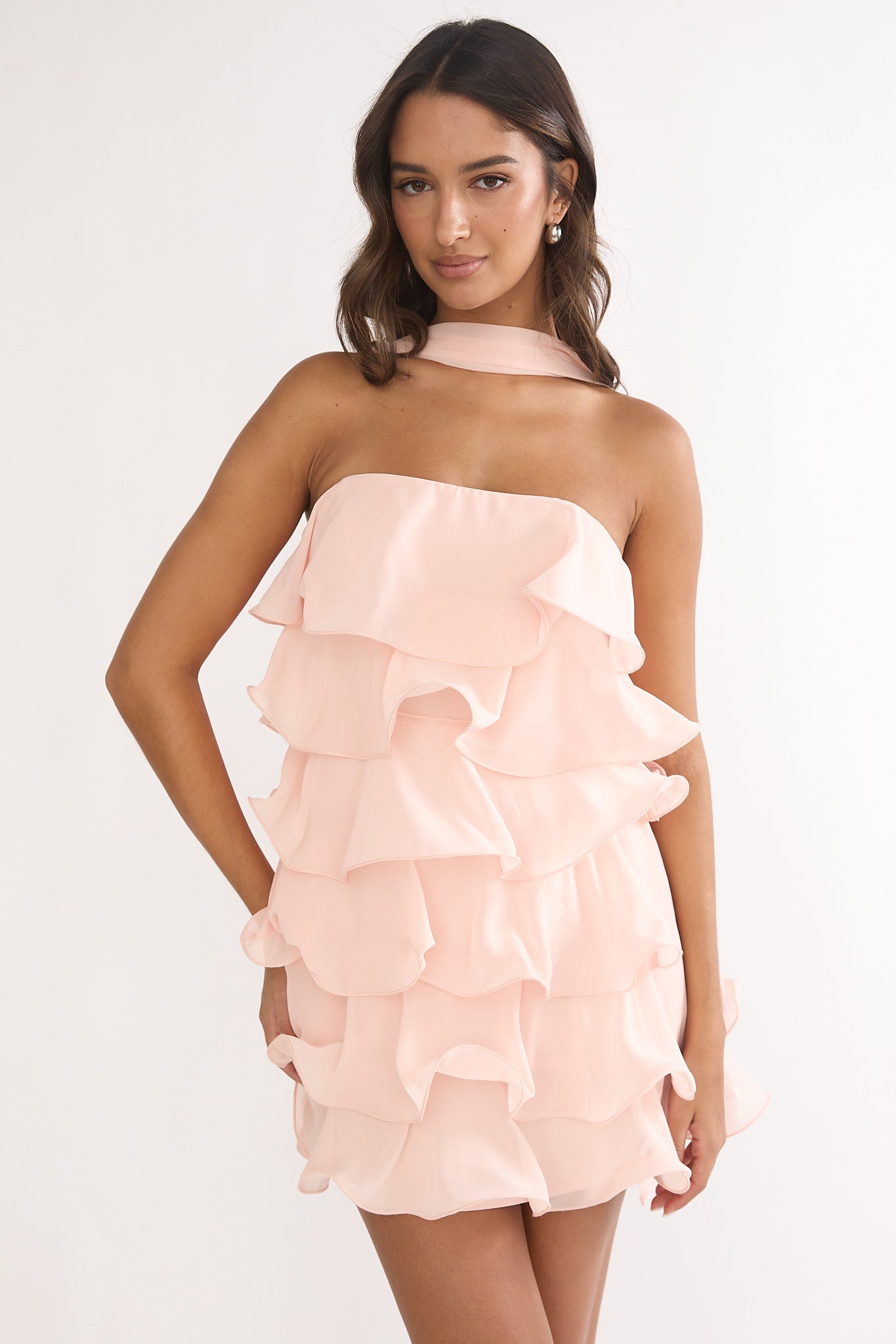 Love Note Strapless Layered Mini Dress Pink-Maymioy
