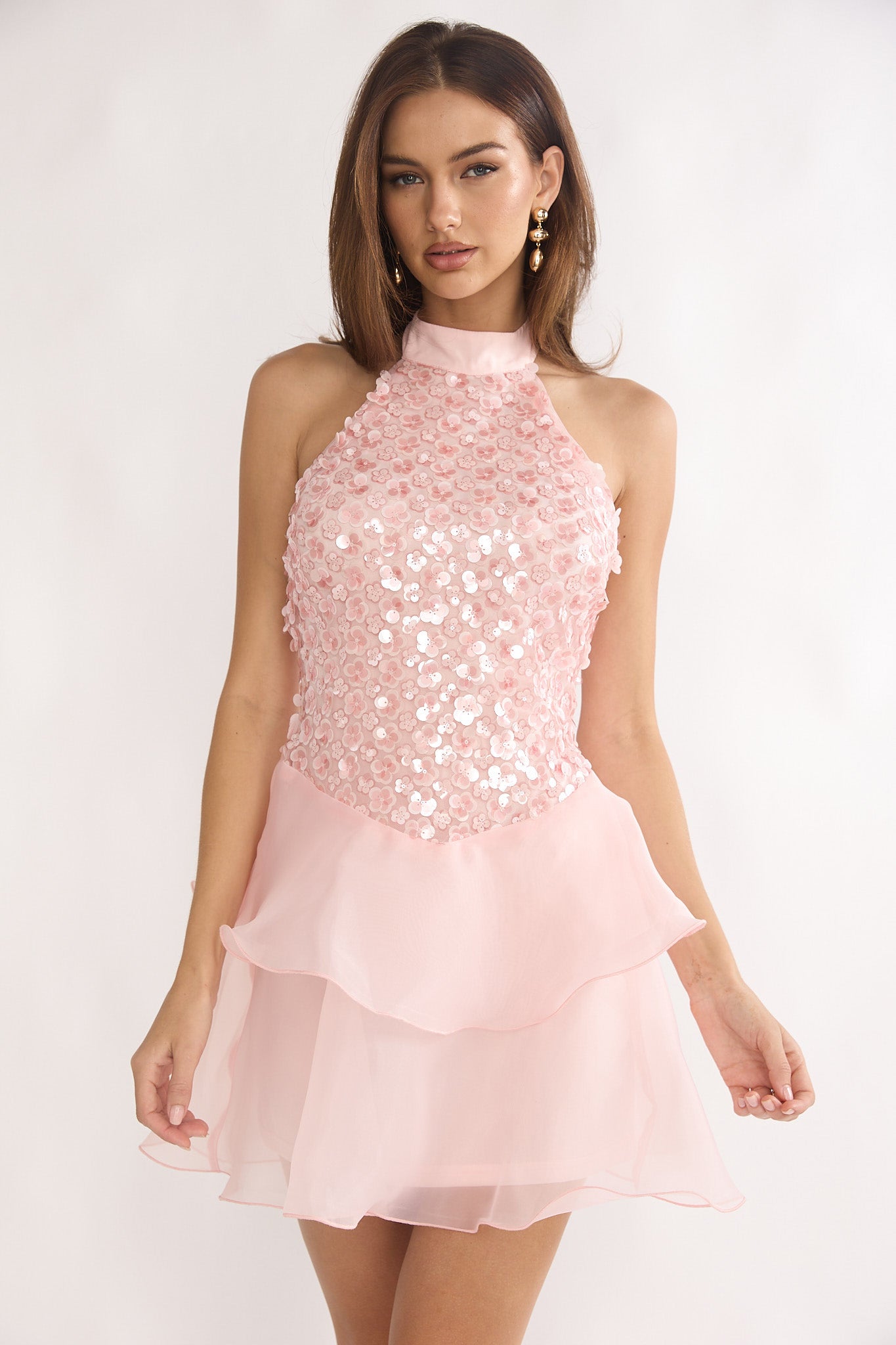 Brietta Embellished Bodice Mini Dress Blush-Maymioy