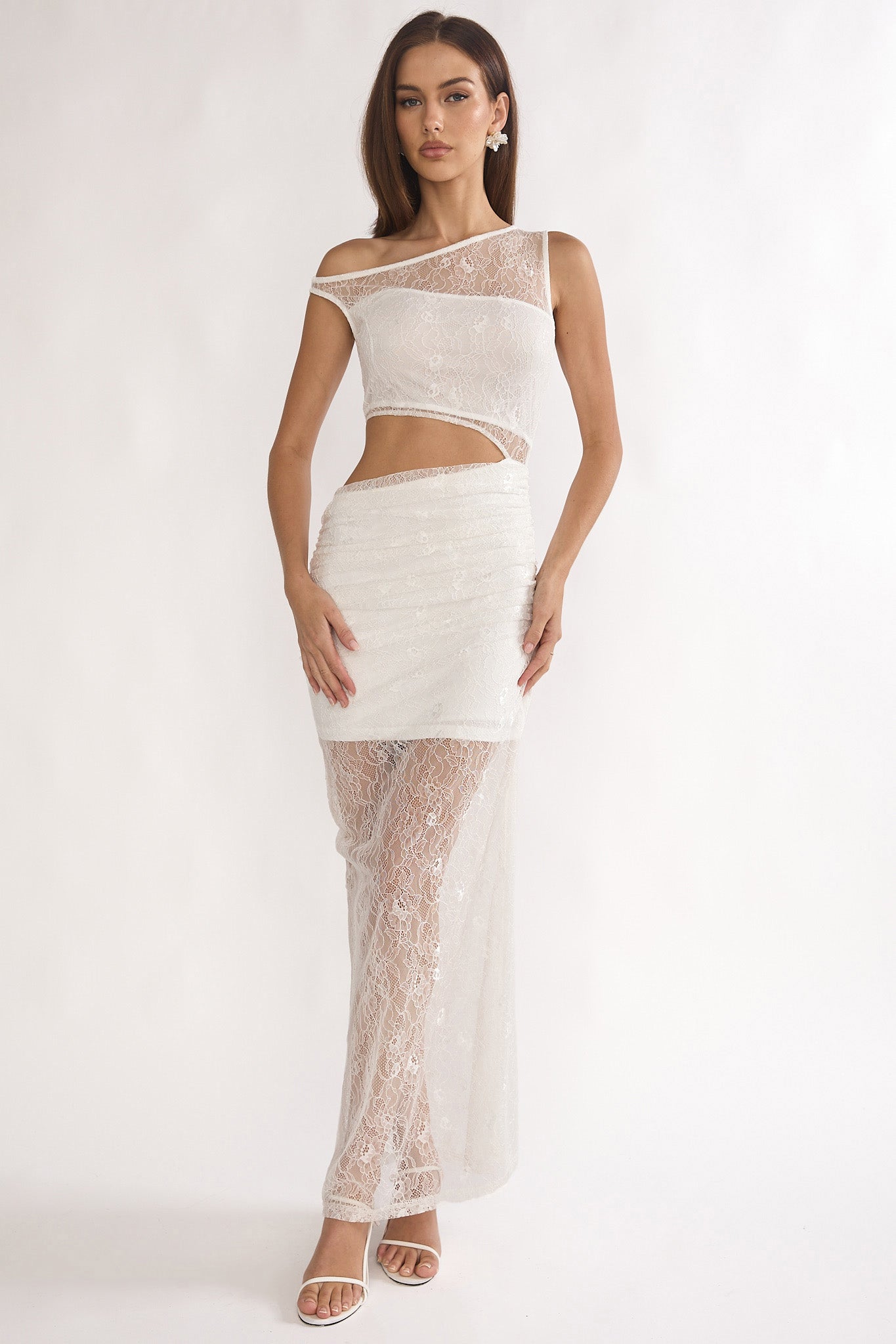 Havira Lace Overlay Cut-Out Maxi Dress White-Maymioy