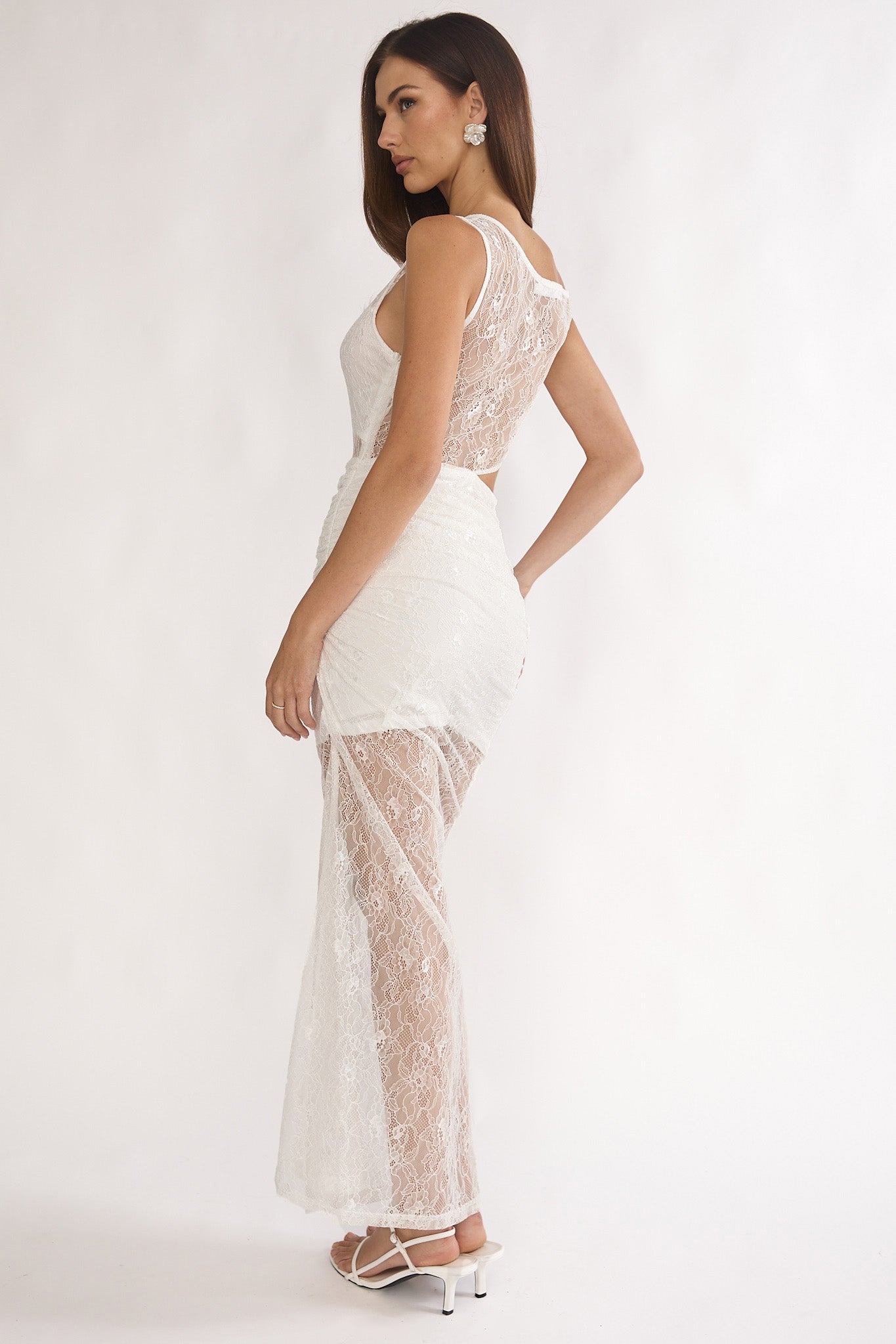 Havira Lace Overlay Cut-Out Maxi Dress White-Maymioy