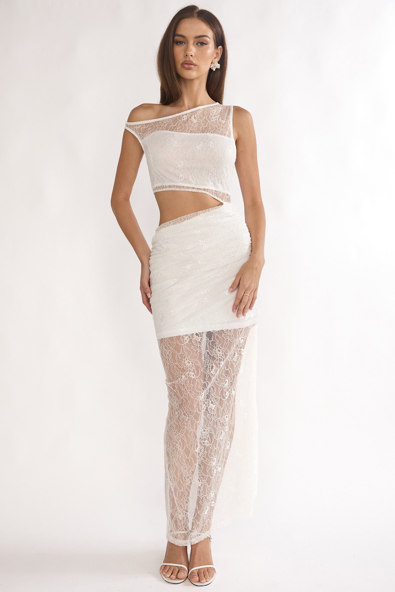 Havira Lace Overlay Cut-Out Maxi Dress White-Maymioy
