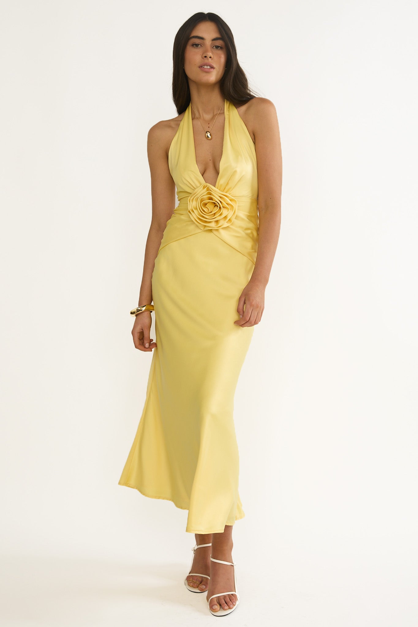 Vale 3D Flower Halter Maxi Dress Sunflower-Maymioy