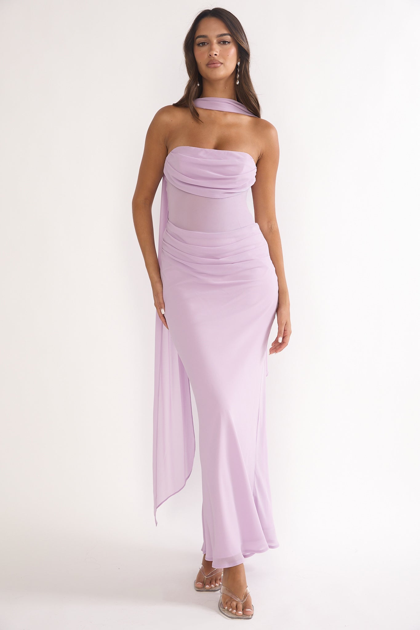 Unforgettable Day Drape Waist Strapless Maxi Dress Lilac-Maymioy