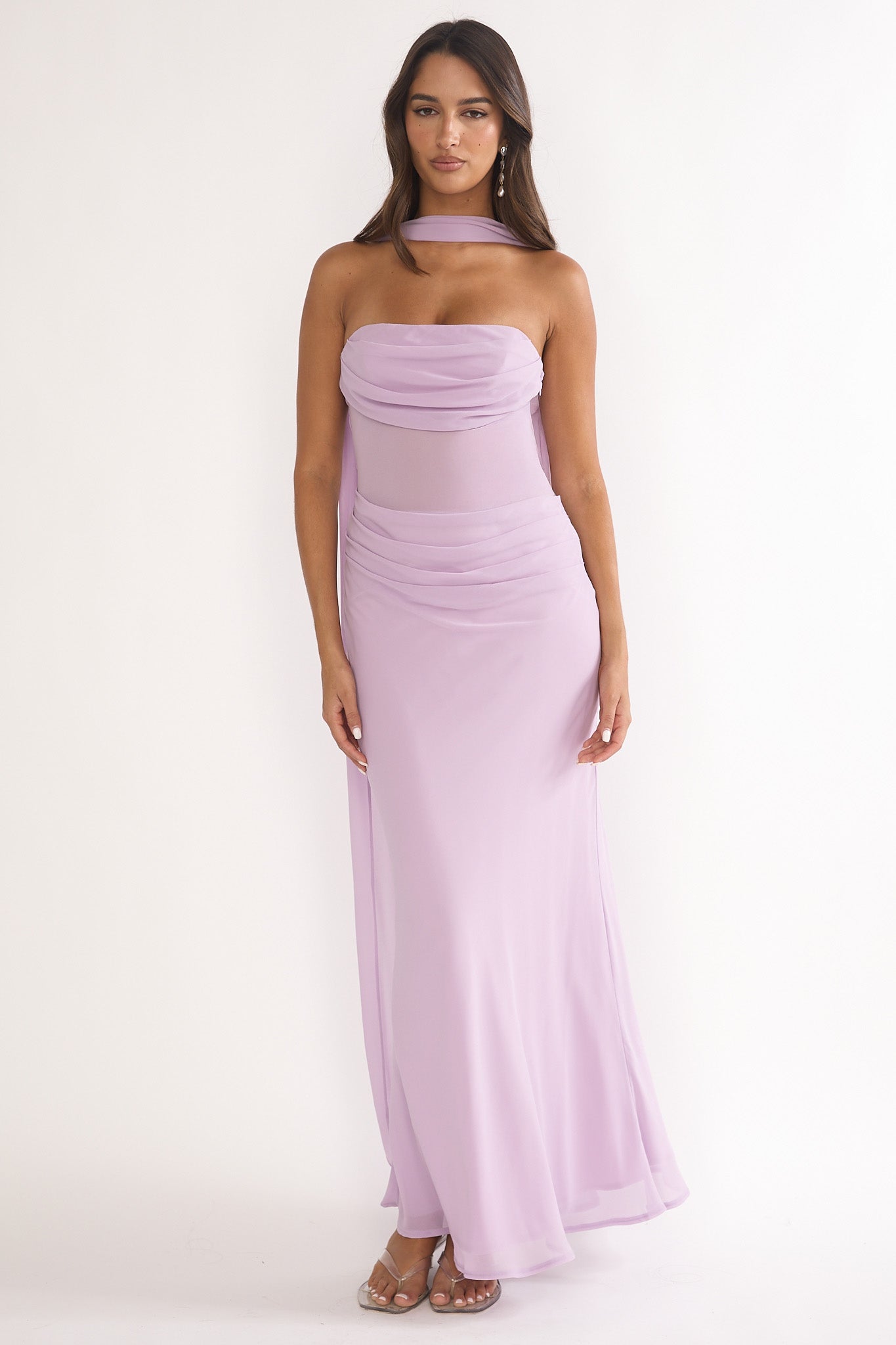 Unforgettable Day Drape Waist Strapless Maxi Dress Lilac-Maymioy