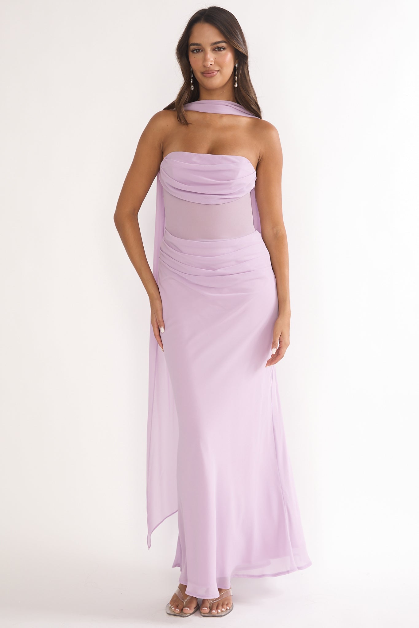 Unforgettable Day Drape Waist Strapless Maxi Dress Lilac-Maymioy