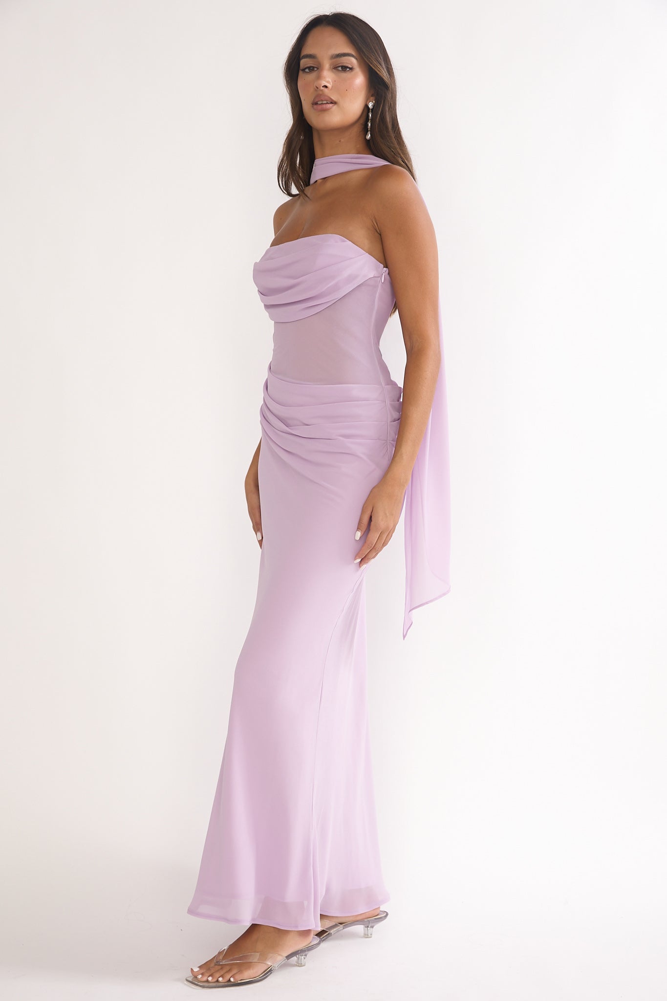 Unforgettable Day Drape Waist Strapless Maxi Dress Lilac-Maymioy