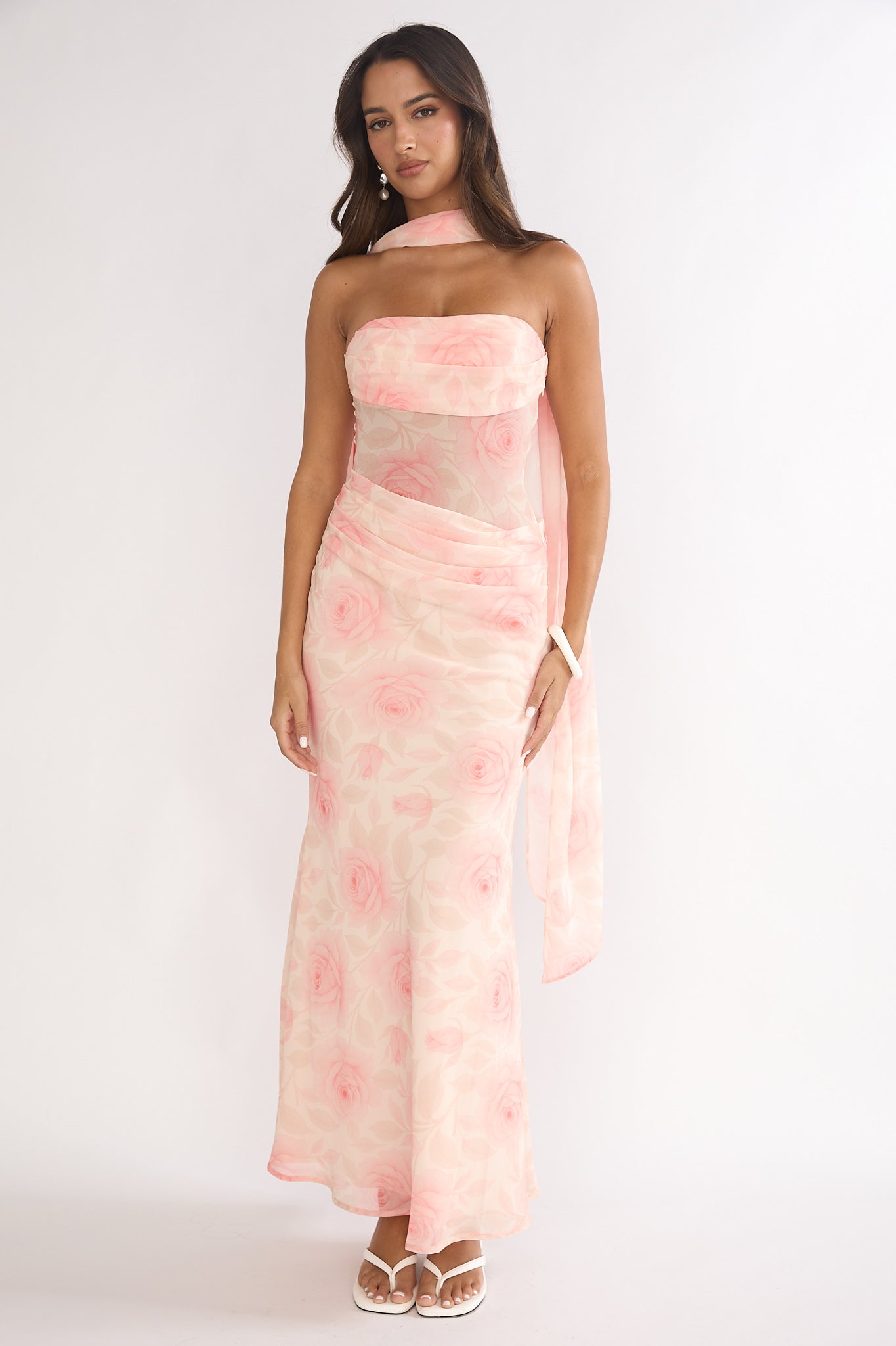 Unforgettable Day Drape Waist Strapless Maxi Dress Roses Floral-Maymioy