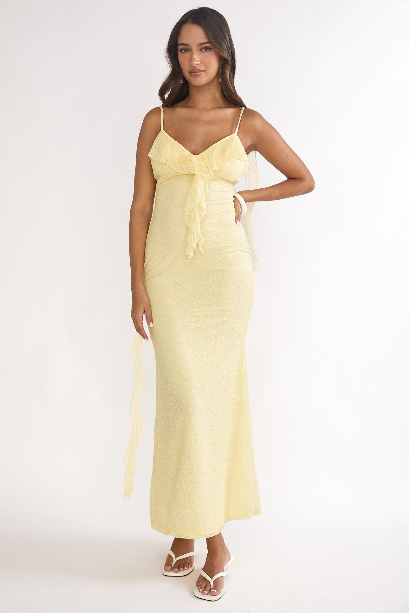 Sunspell Ruffle Trim Lace Maxi Dress Butter-Maymioy