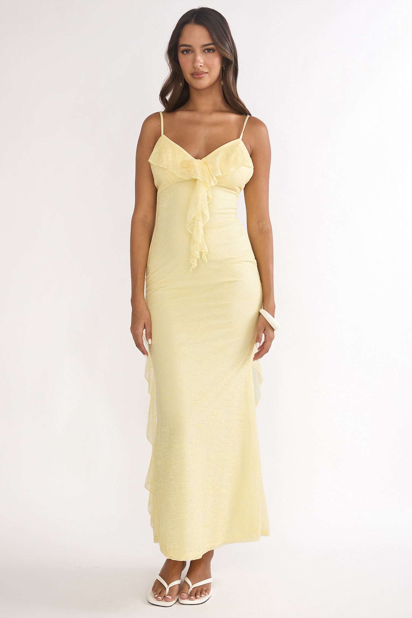 Sunspell Ruffle Trim Lace Maxi Dress Butter-Maymioy