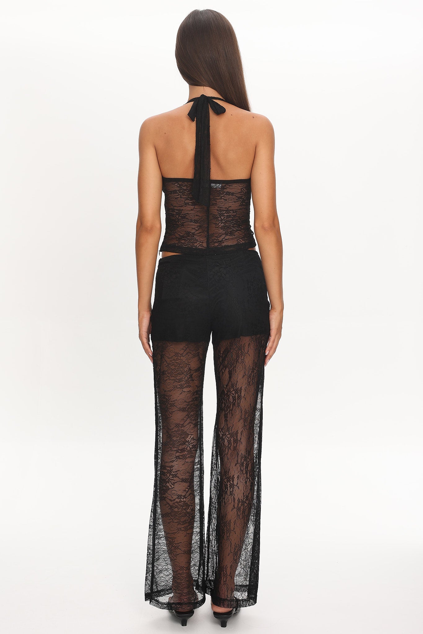 Sugarberry Lace Halter Top Black-Maymioy