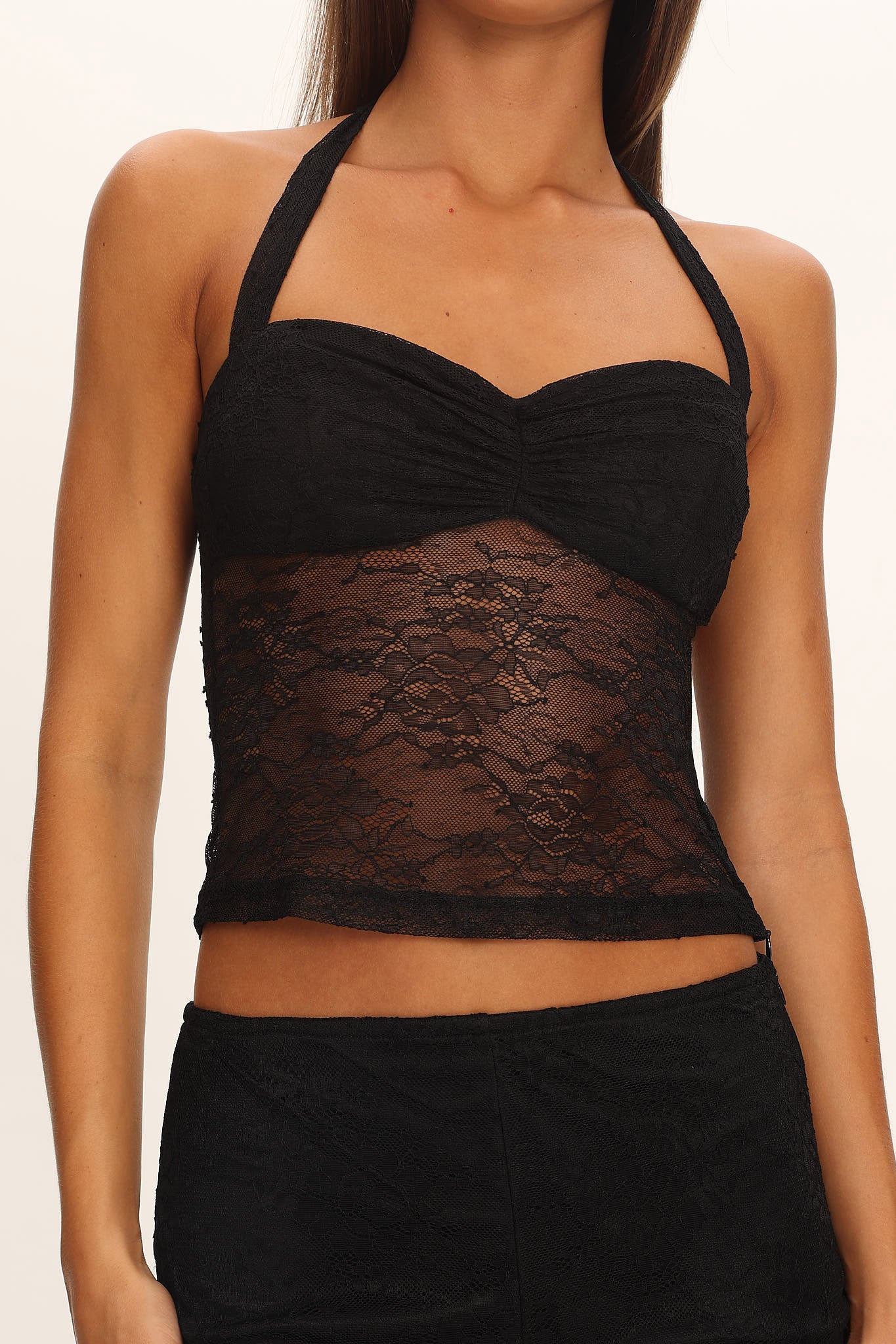 Sugarberry Lace Halter Top Black-Maymioy