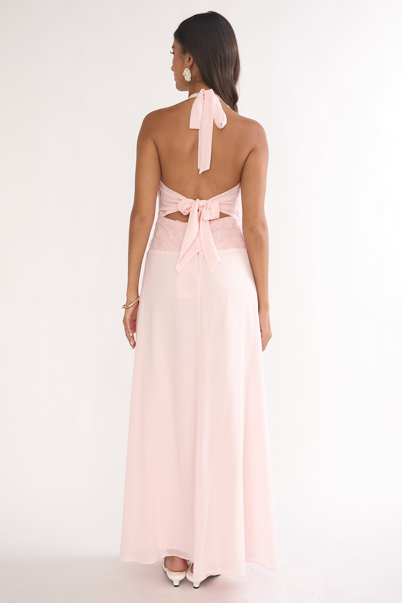 Blushing Belle Embellished Halter Maxi Dress Blush-Maymioy