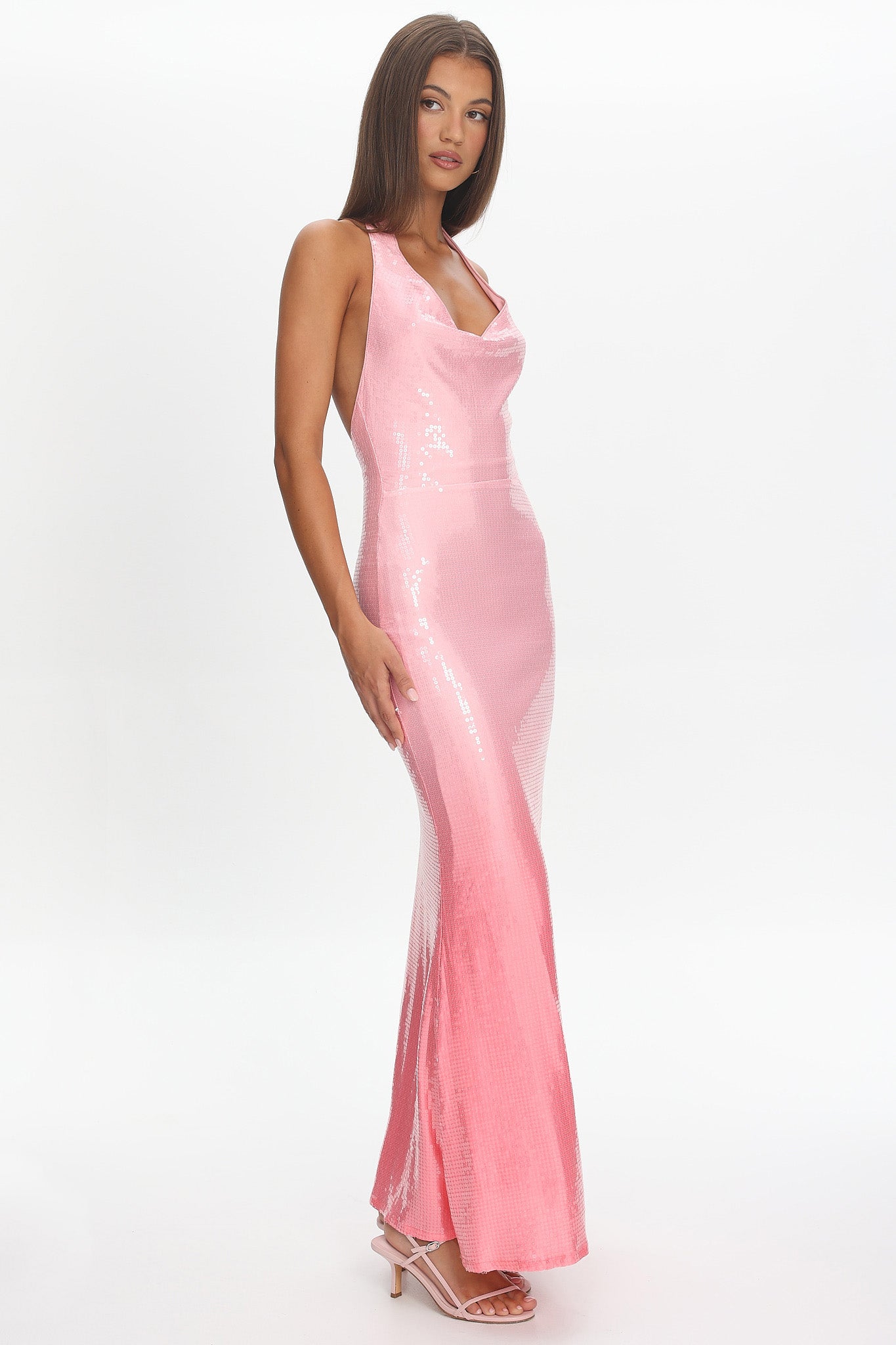 Koral Halter Sequin Maxi Dress Gradient Pink-Maymioy