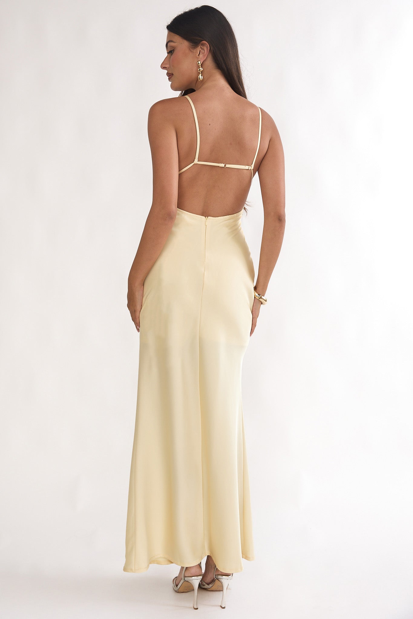 Brynn Sequin Bust Open Back Maxi Dress Butter-Maymioy